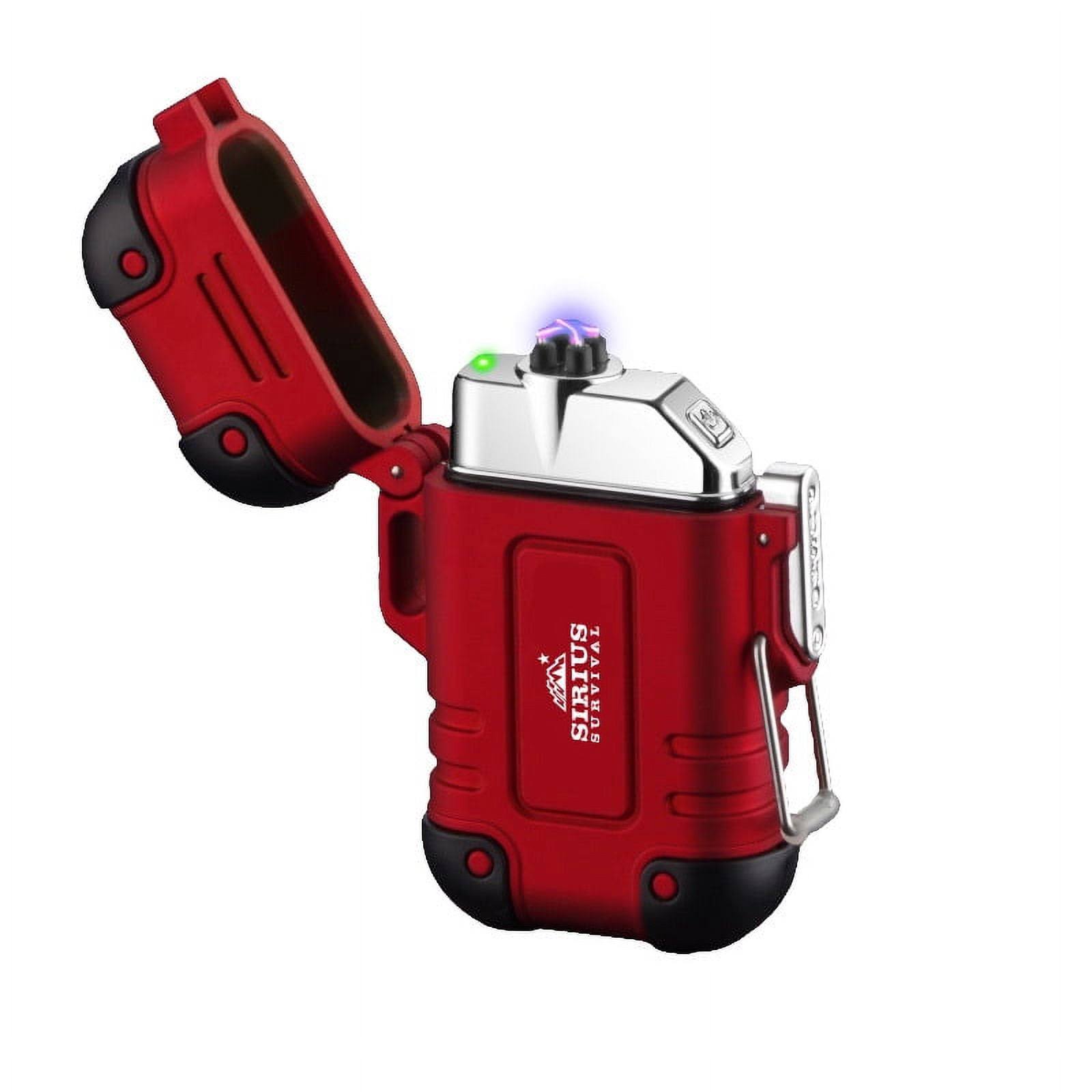 Sirius Survival Arc4 Waterproof/Windproof Plasma Lighter- Top-Facing Dual Arc- Rechargeable USB Electric Lighter for Outdoor Adventures with Whistle