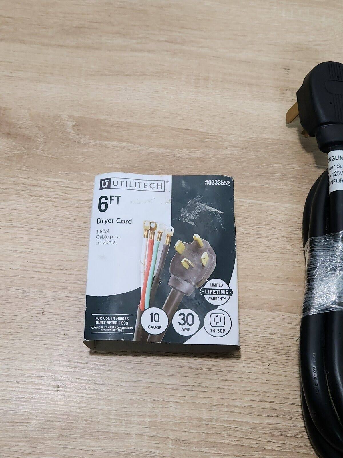 Utilitech 6-ft 4-Prong Black Dryer Appliance Power Cord | UTD100406