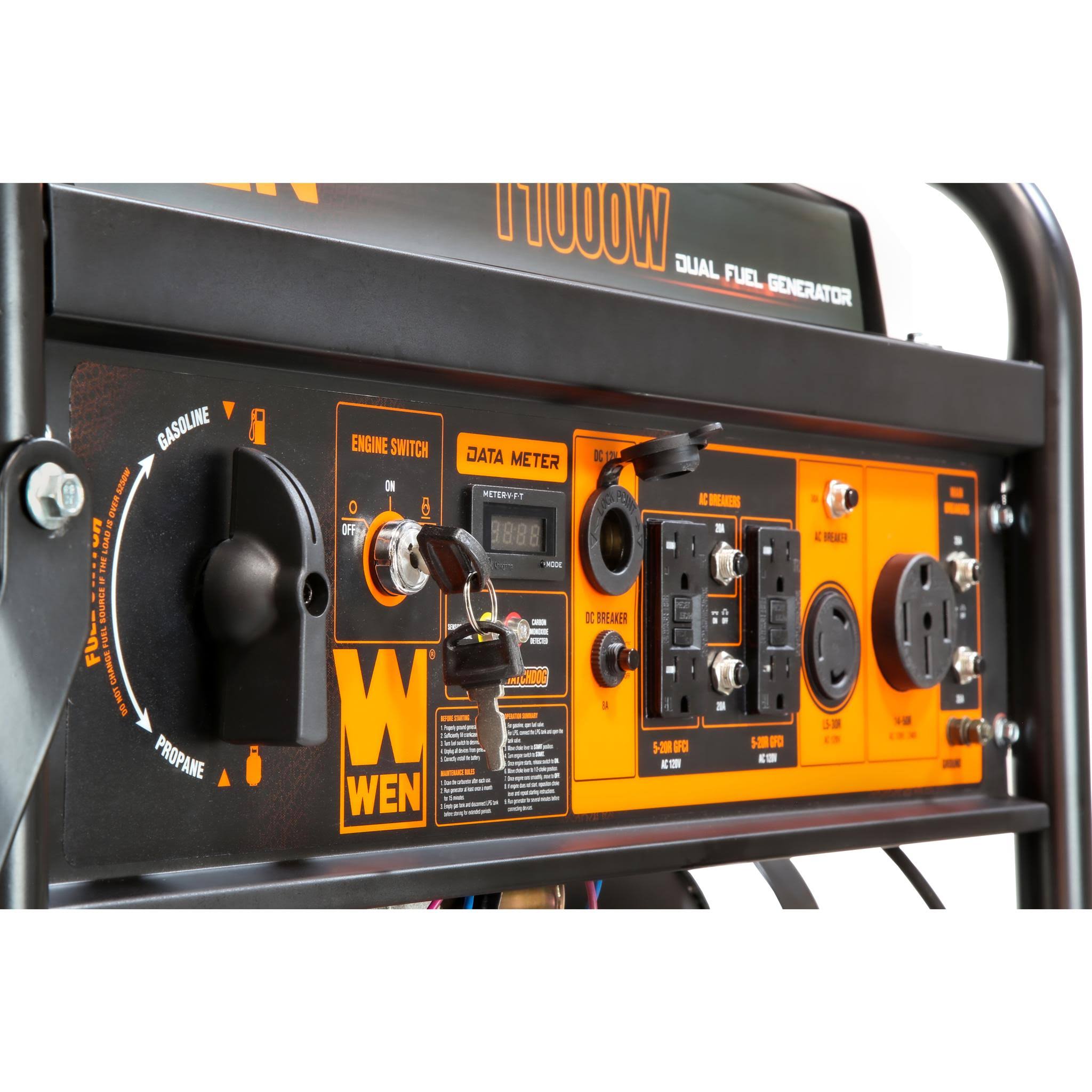 WEN DF1100X 11000W 120V/240V Dual Fuel Transfer-Switch Ready Electric Start Portable Generator with Wheel Kit and Co Shutdown Sensor