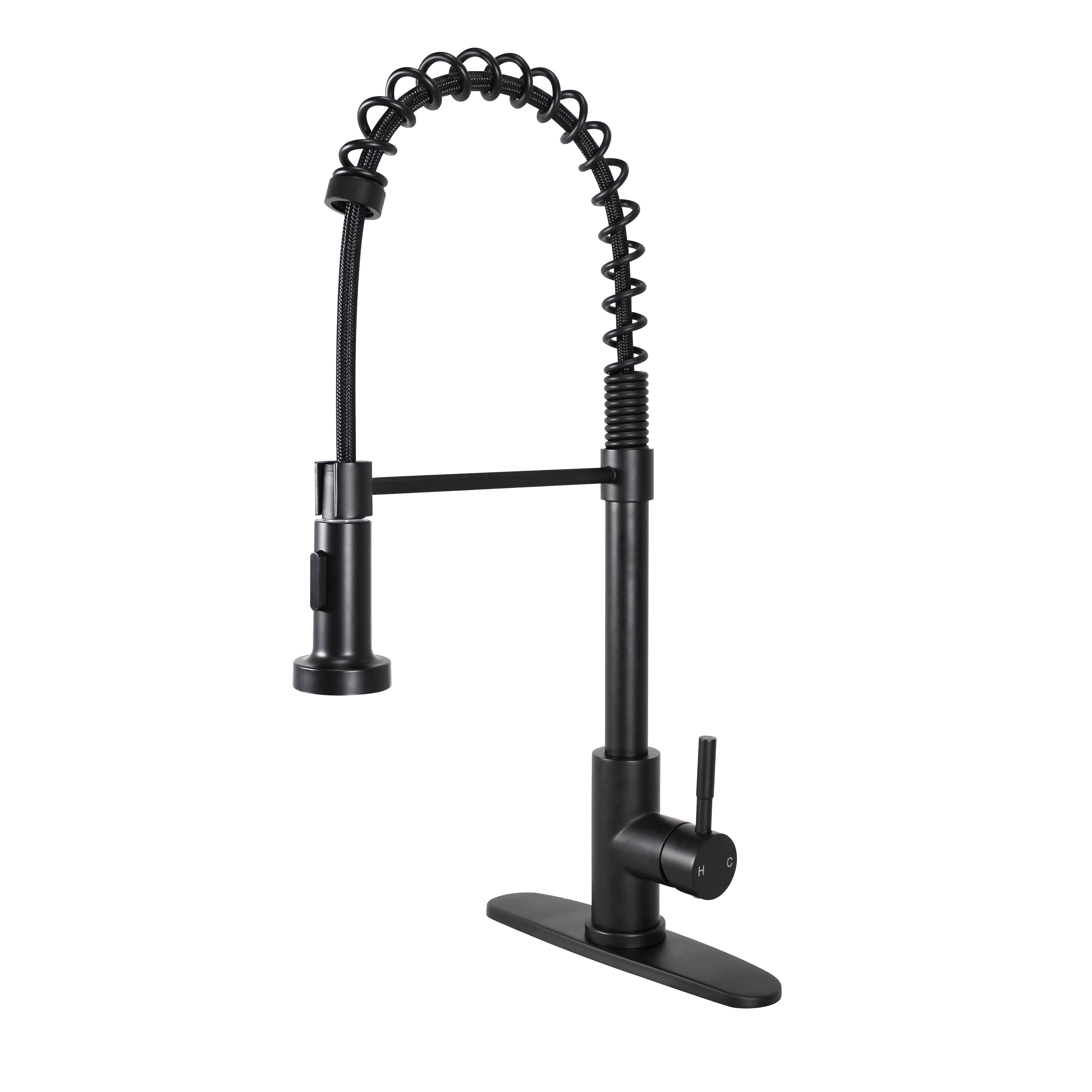 Better Homes & Gardens Elmont Single-Handle Spring Neck Pull Down Sprayer Kitchen Faucet, Matte Black
