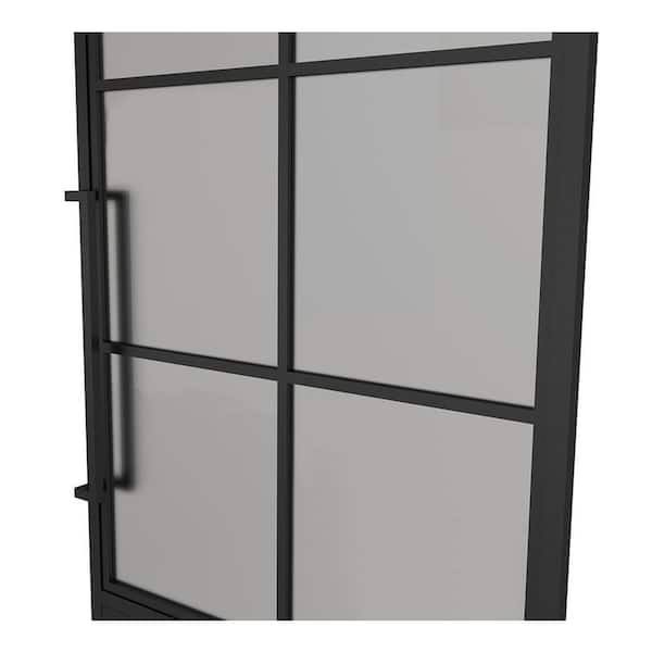36 in. x 84 in. Right-Hand 6 Lite Frost Glass Black Steel Single Prehu