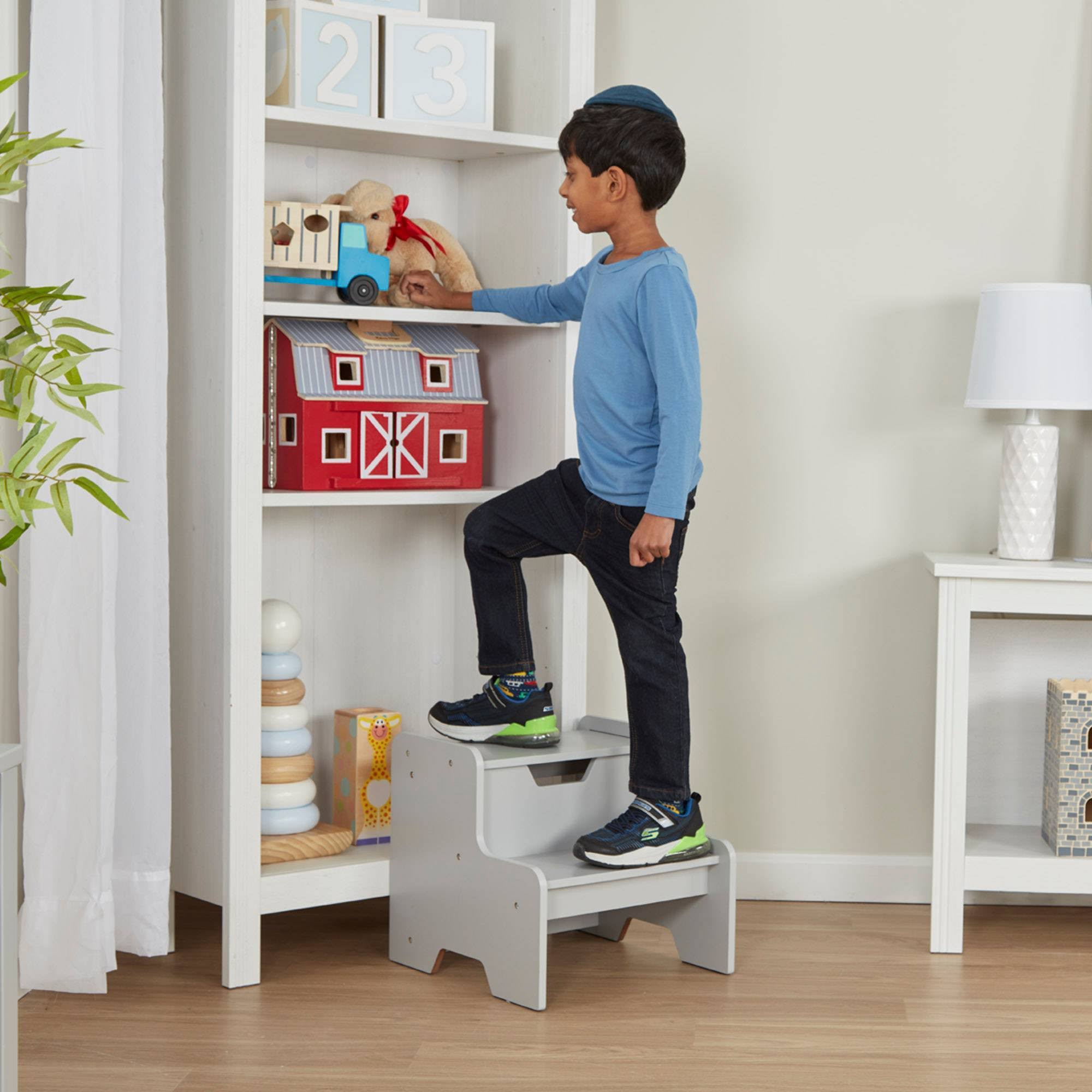 Melissa & Doug Kids Furniture Wooden Step Stool- Gray