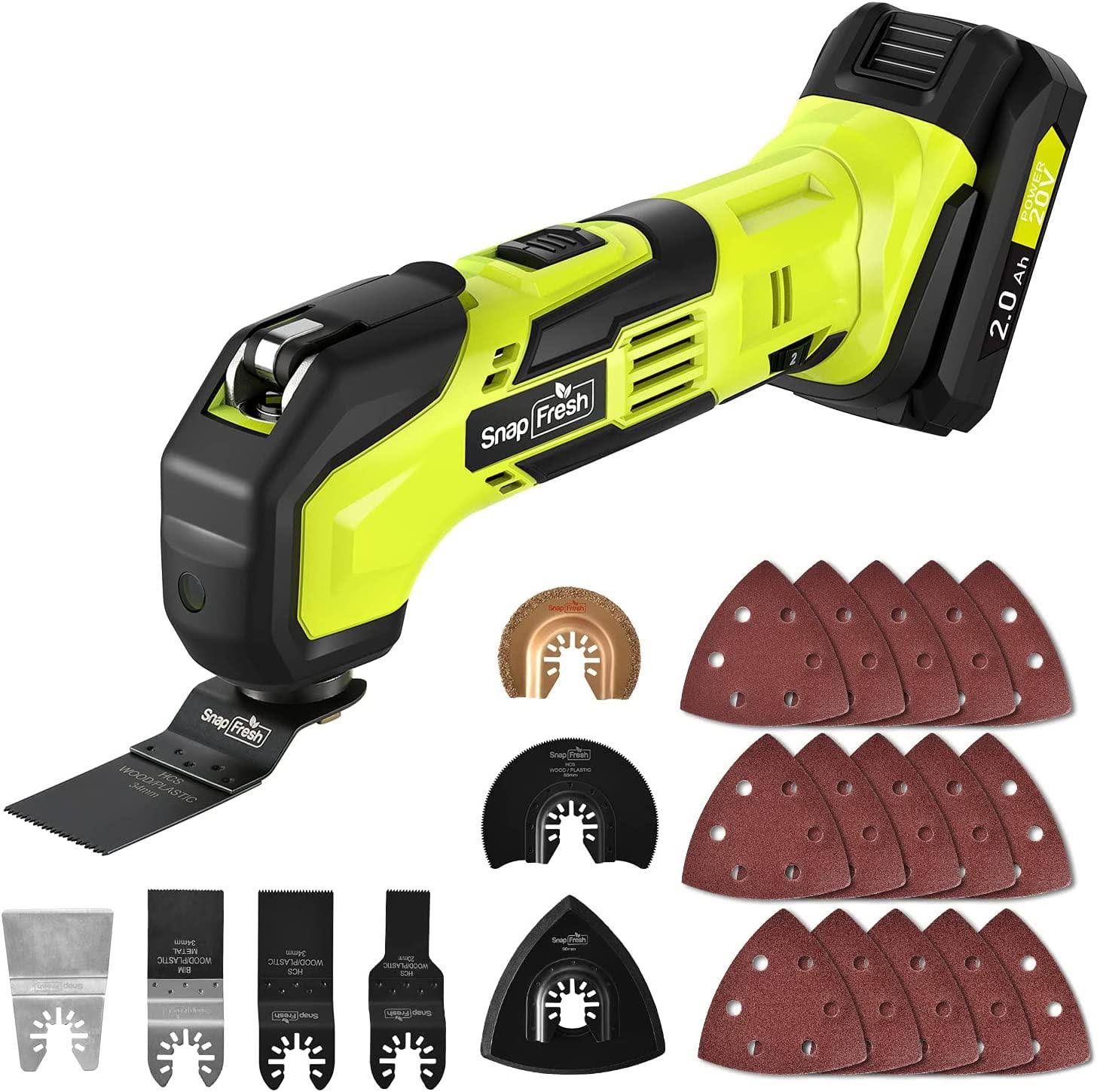 Cordless Oscillating Tool, SnapFresh 20V Oscillating Multi-Tool with 6 Speed, 3.2��Oscillating Angle, 22pcs Accessories, 2.0Ah Battery and Fast