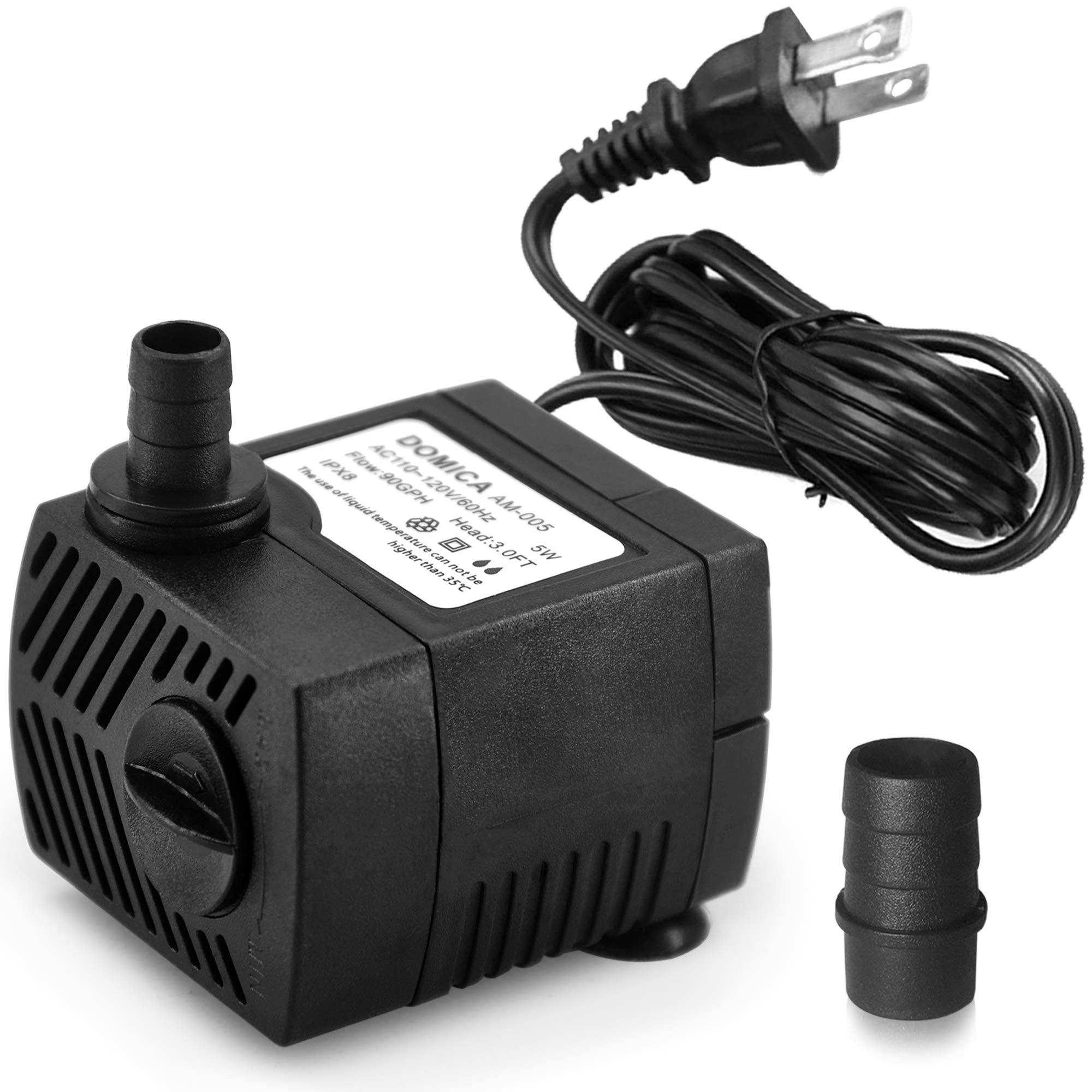 Domica 90 GPH Mini Submersible Pump Small Fountain Pump (5W 350L/H) for Water Feature Aquariums Fish Tank Tabletop Fountain Pet Fountain Indoor or Out