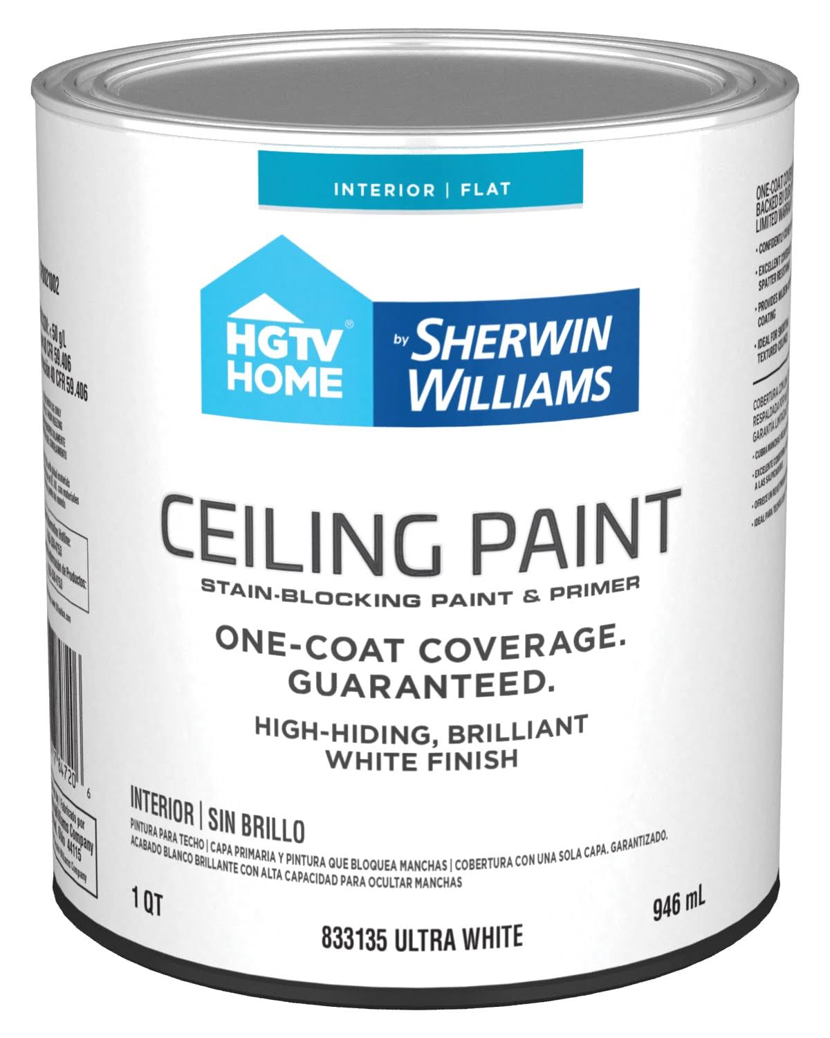 HGTV Home by Sherwin-Williams Ceiling Flat Interior Paint- White- 1 qt