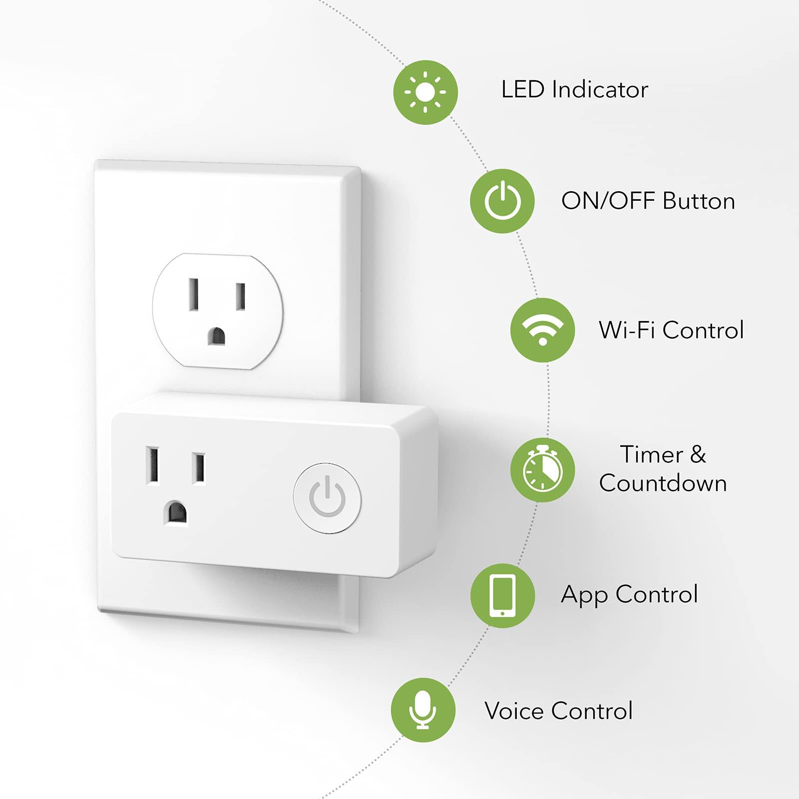 BN-LINK WiFi Heavy Duty Smart Plug Outlet, No Hub Required with Energy Monitoring and Timer Function, White, Compatible with Alexa and Google
