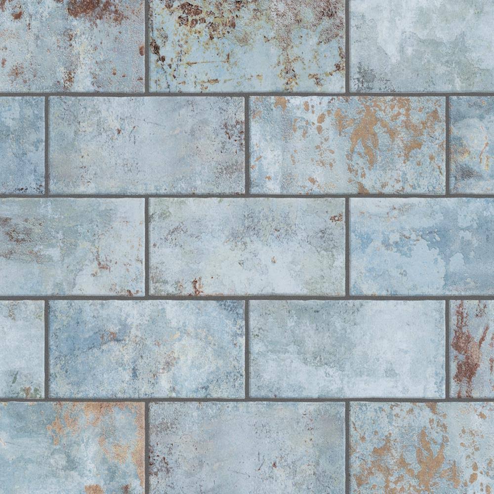 Merola Tile Biarritz Blue 3 in. x 6 in. Ceramic Wall Tile 6.04 Sq. ft./ Case Blue / Mixed Finish