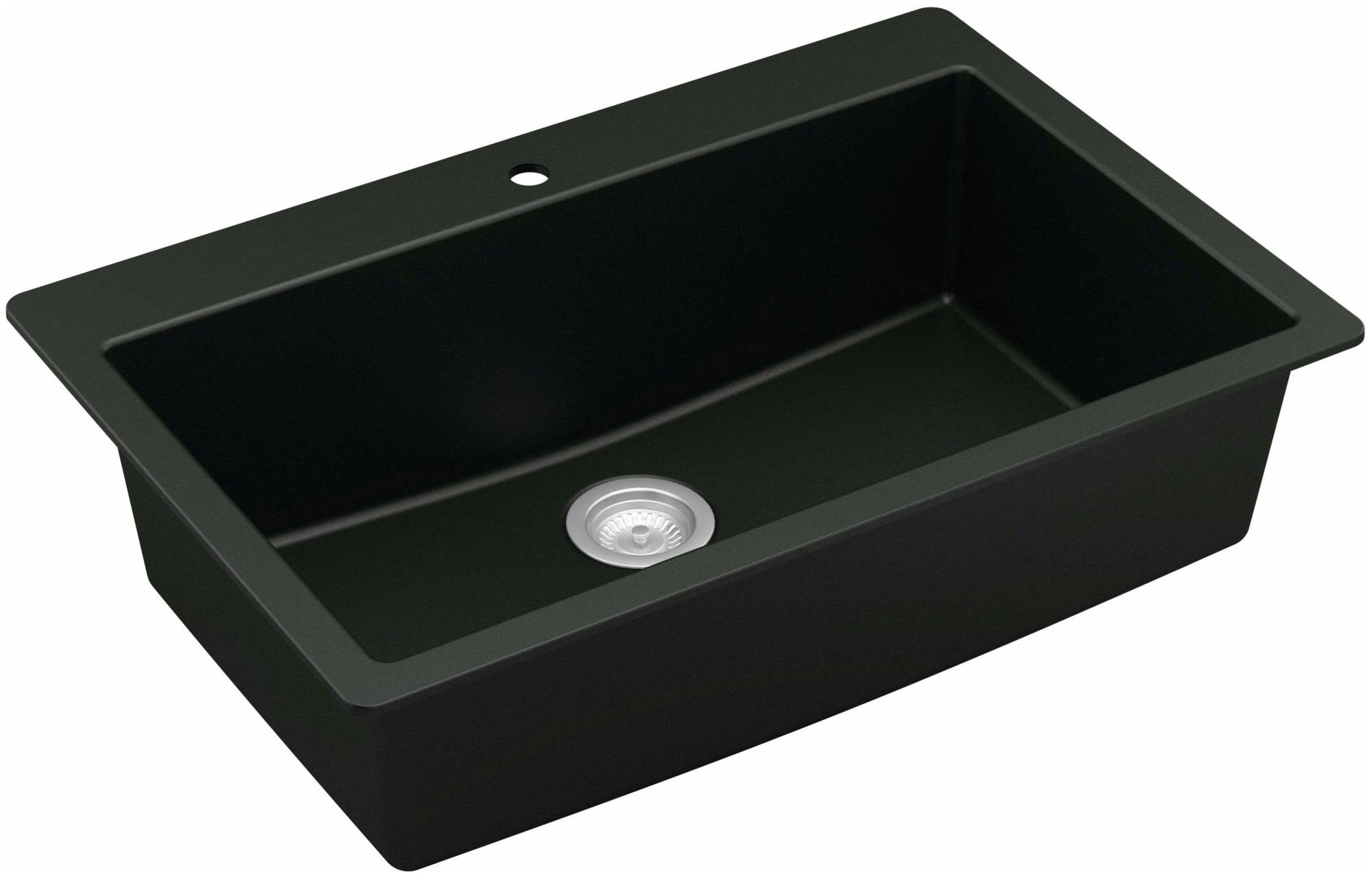 Karran Quartz 33 in. Large Single Bowl Drop-In Kitchen Sink in Black QT-812