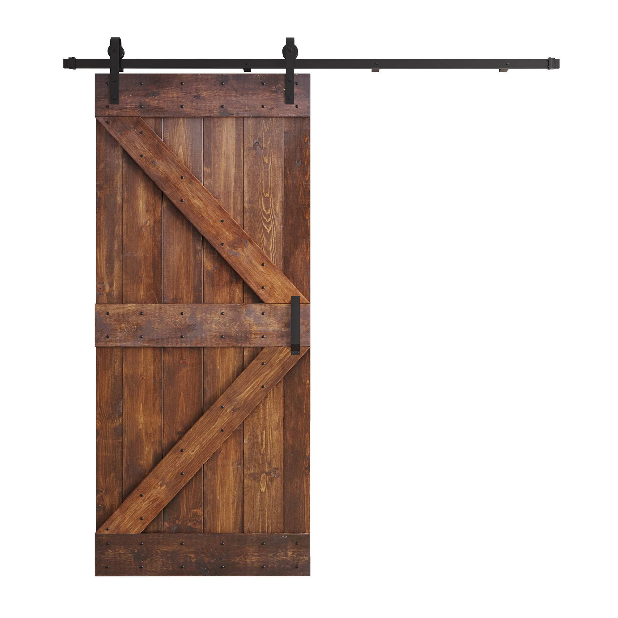 Coast Sequoia Inc K 36 in. x 84 in. Red Walnut DIY Knotty Pine Wood Sliding Barn Door with Hardware Kit