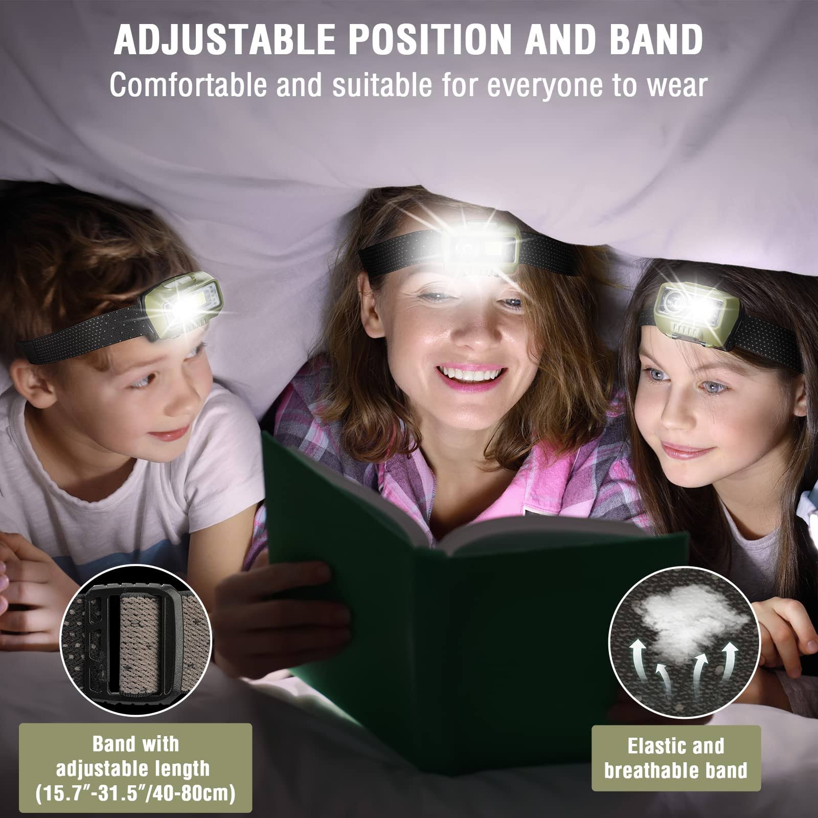 Everbrite Rechargeable HEADLAMP, LED Bright Motion Sensor Head Lamp Flashlight with 9 Modes, Adjustable Headlight for Adults, Green