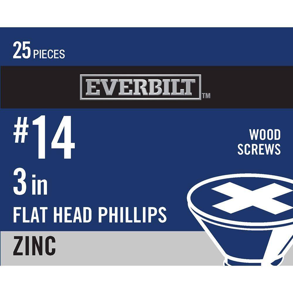 Everbilt #14 x 3 in. Phillips Flat Head Zinc Plated Wood Screw (25-Pack) 802052