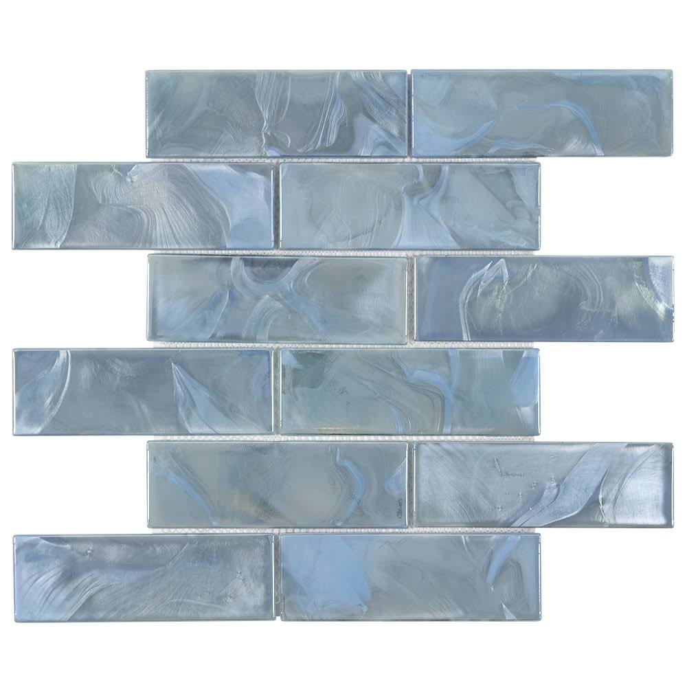 Elida Ceramica Blue 12-in x 12-in Glossy Glass Brick Subway Wall Tile (1.06-sq. ft/ Piece)