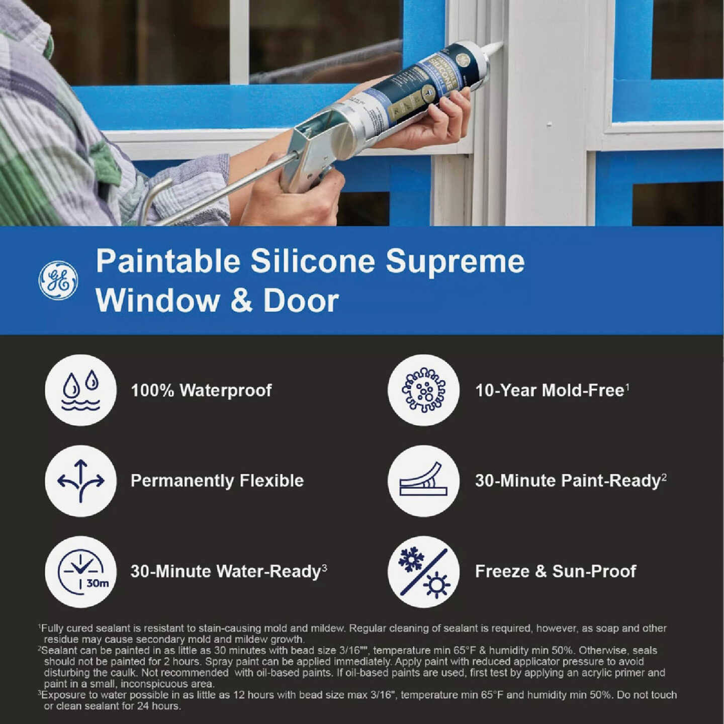 GE Supreme Paintable Window & Door Silicone Sealant White, 10.1 oz.