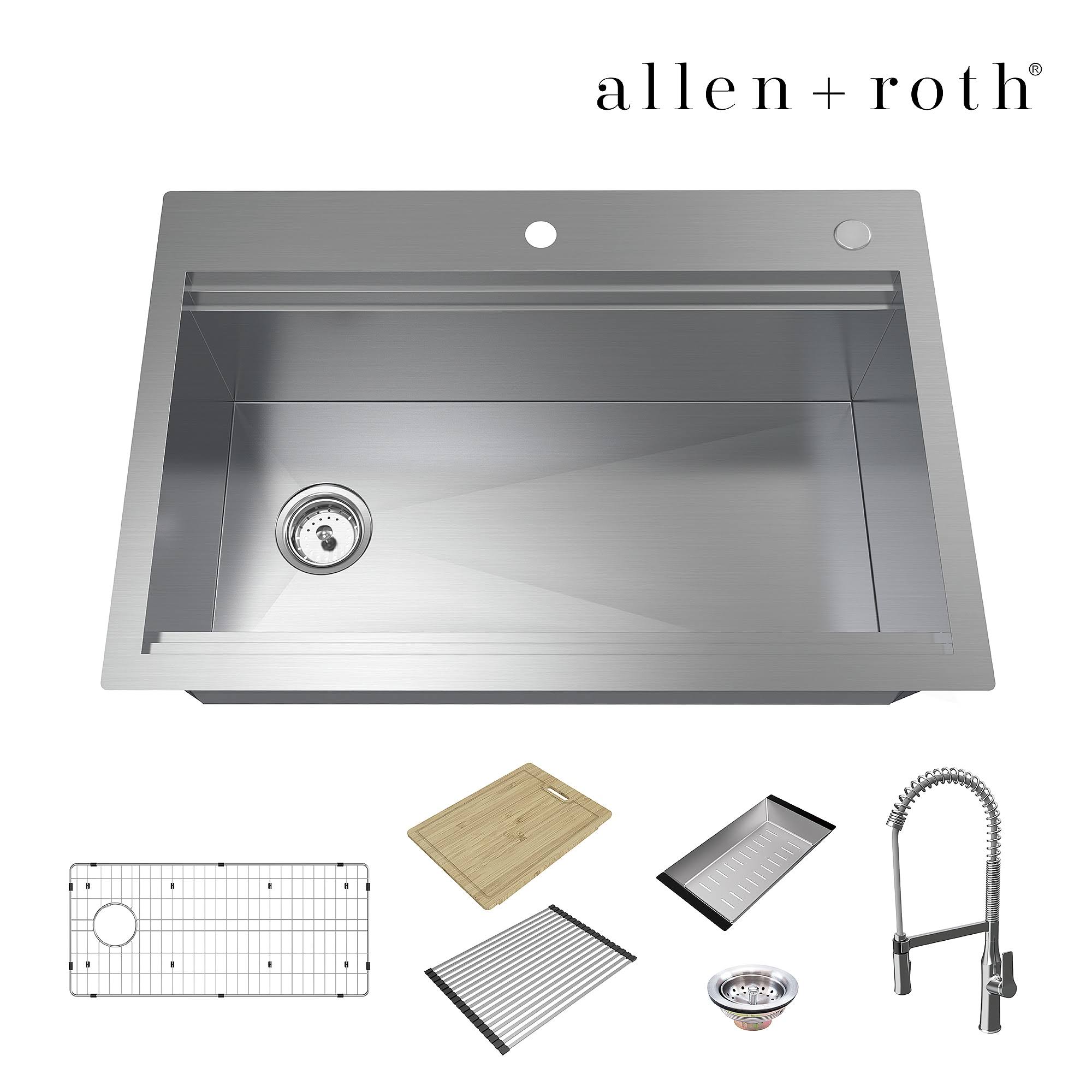 Allen + Roth The Dennison Dual-Mount 33-in x 22-in Stainless Steel Single Bowl 2-Hole Workstation Kitchen Sink All-in-One Kit | FSD2Z3322C1