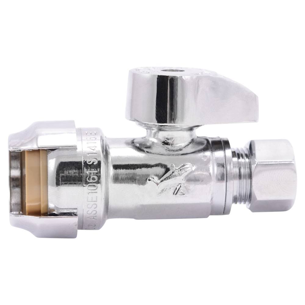 Sharkbite 1/2-in Push-to-Connect x 3/8-in OD Compression Brass Quarter Turn Stop Straight Valve | 23037LFZ
