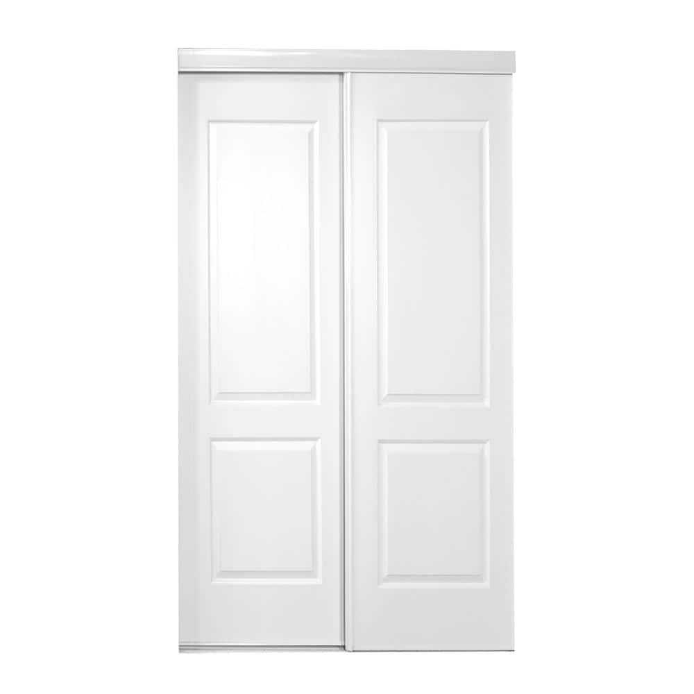 TRUporte 47 in. x 80 in. 108 Series Primed 2 Panel Square Top Design Primed Composite MDF Bypass Sliding Door