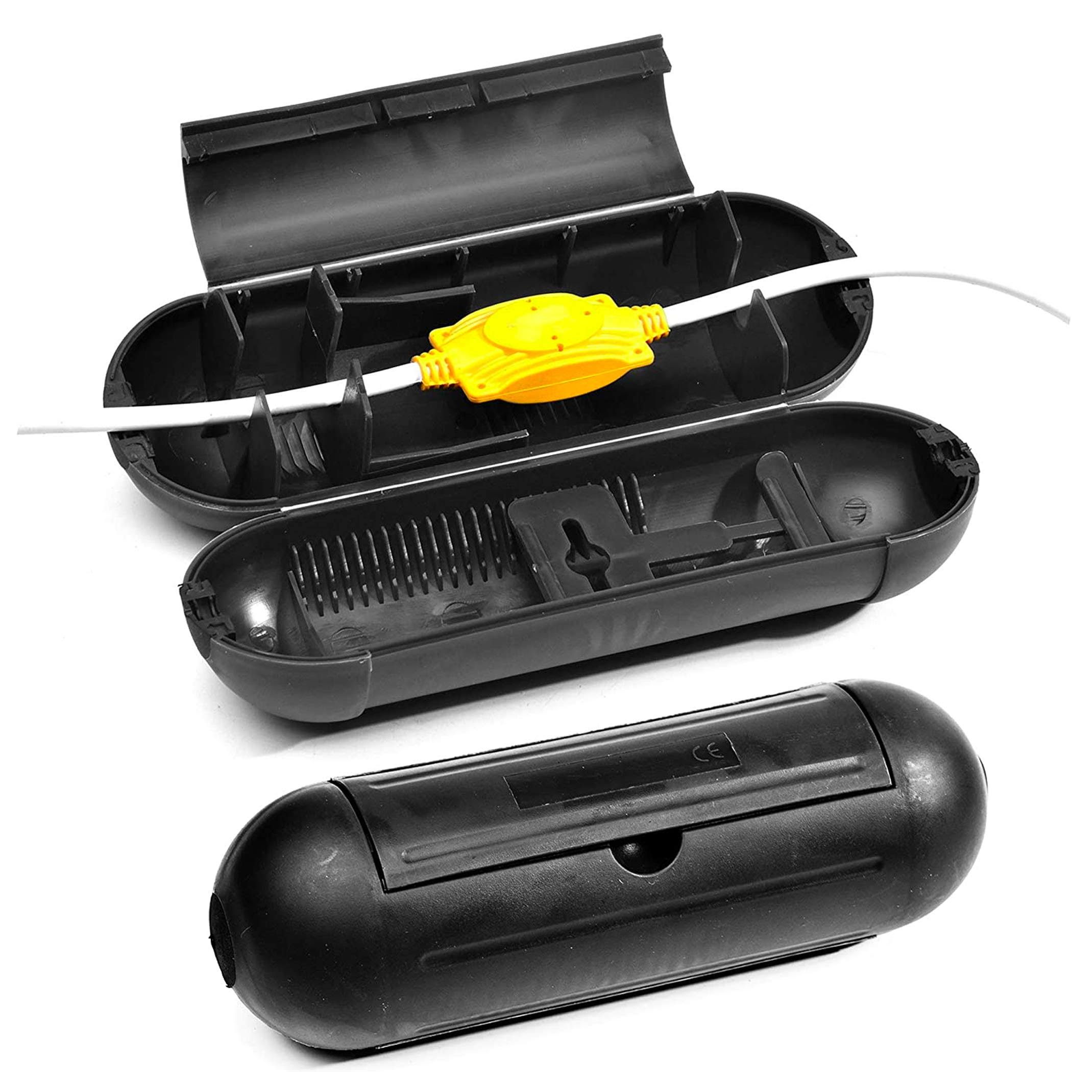 CALPALMY 2 Pack Extension Cord Protective Cover Set (Black) | Indoor Outdoor Water-Resistant Holder for Holiday String Lights and Wires | Capsule Shaped