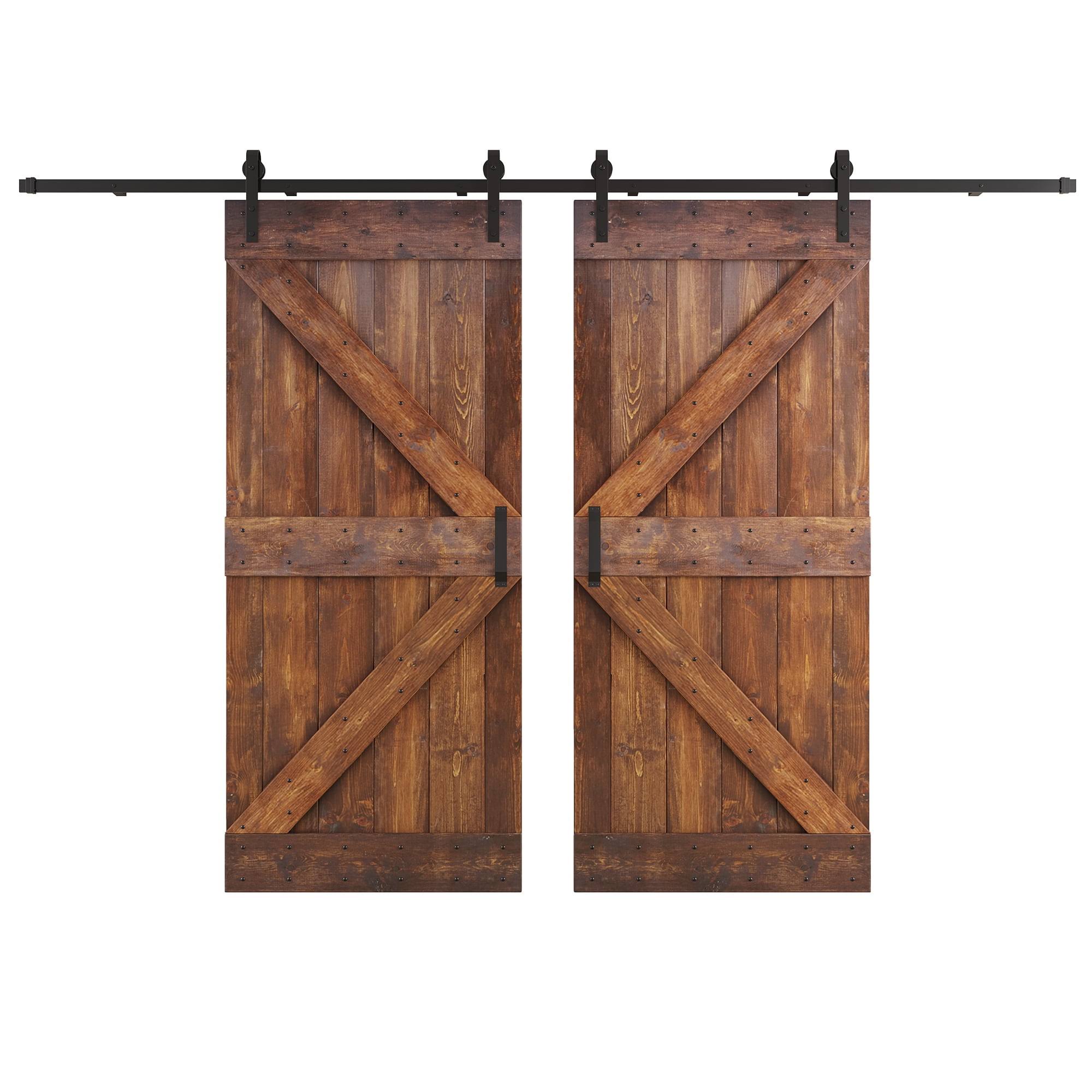 Coast Sequoia Inc K Series 76 in. x 84 in. Dark Walnut DIY Knotty Wood Double Sliding Barn Door with Hardware Kit