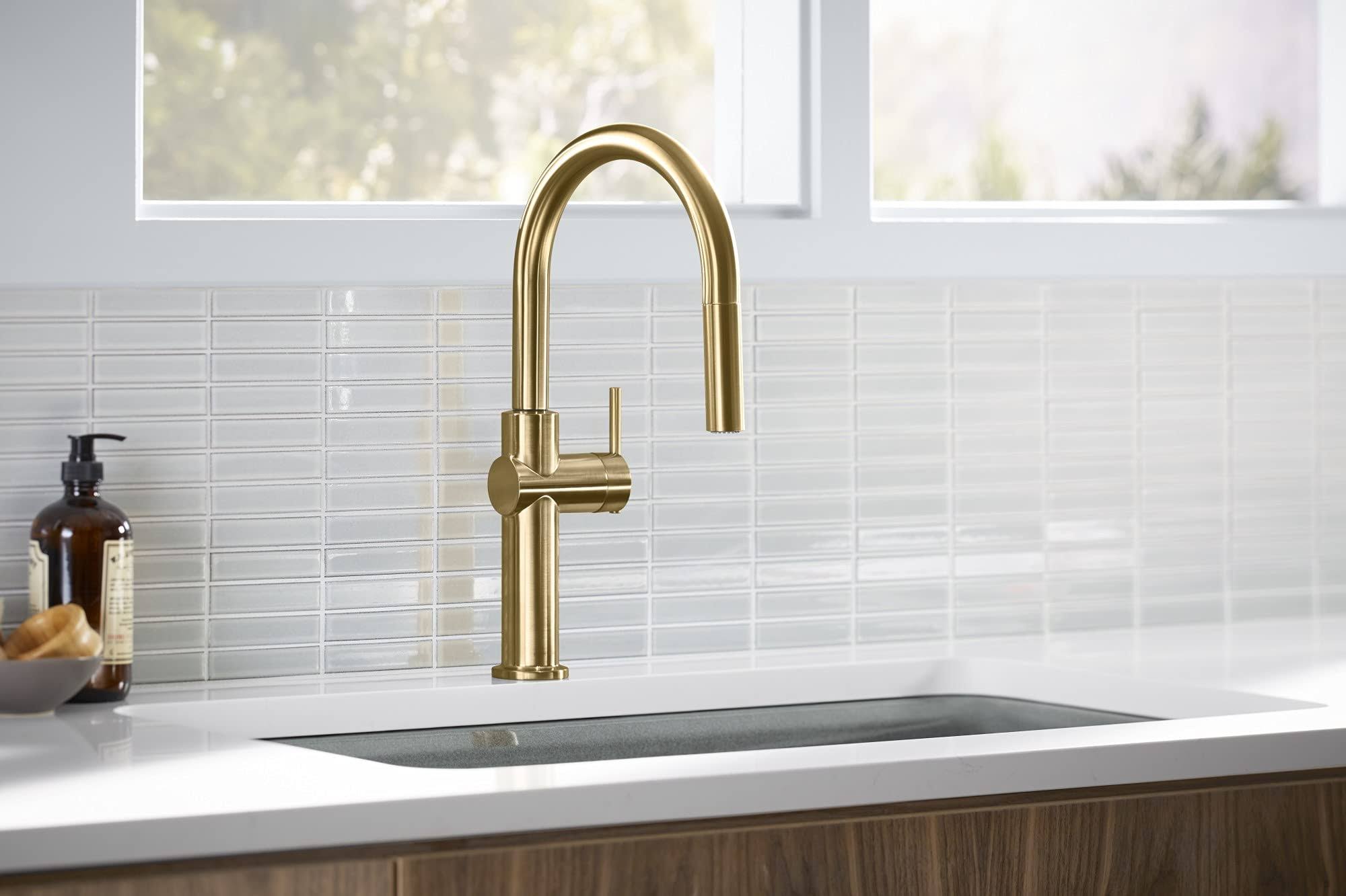 Kohler K-22972-2MB Vibrant Brushed Moderne Brass Crue Pull-Down Single-Handle Kitchen Sink Faucet