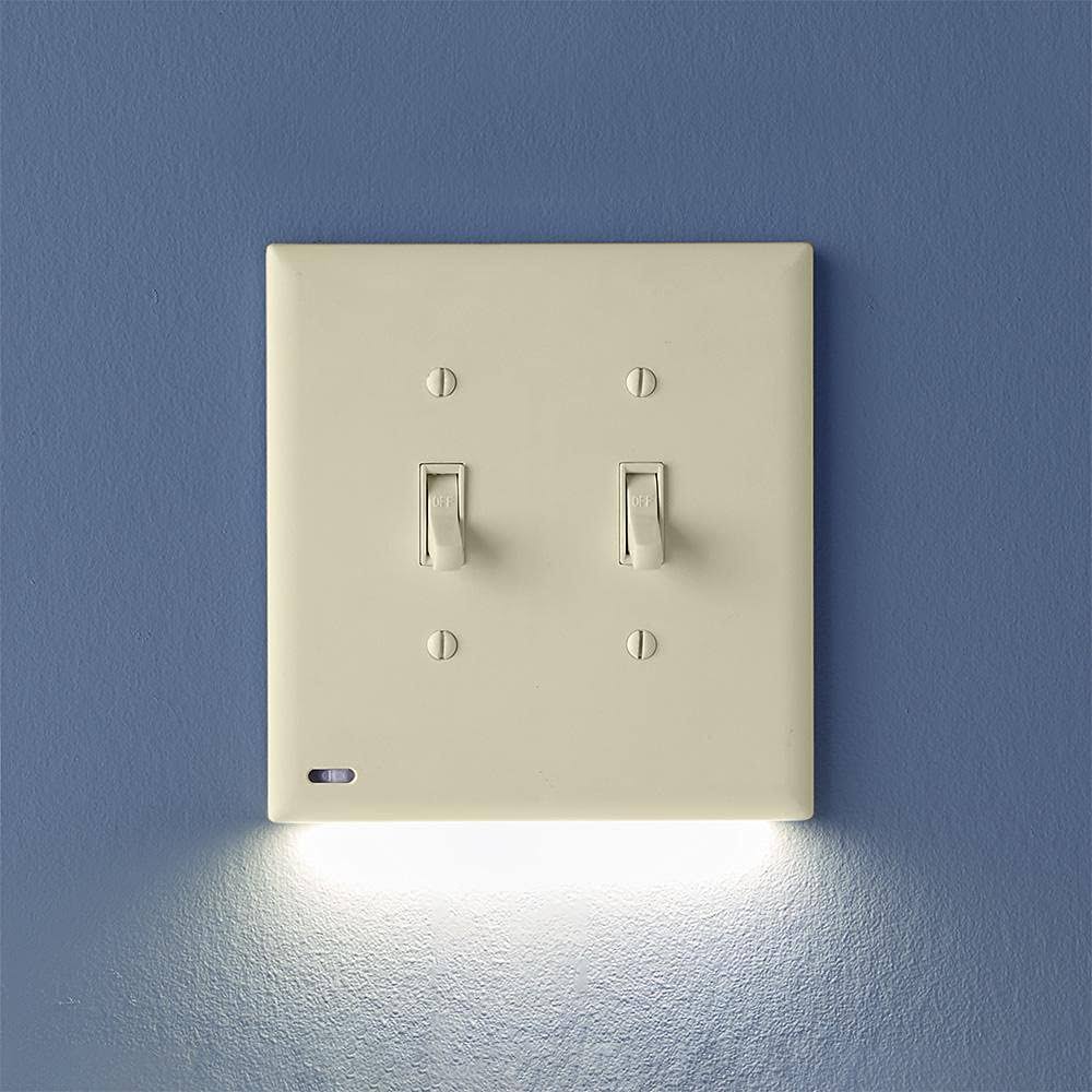 SnapPower SwitchLight- for Double-Gang Light Switches Wall Plate w/ LED Night Lights- Bright/Dim/Off options- Toggle- Light Almond (1 Pack)