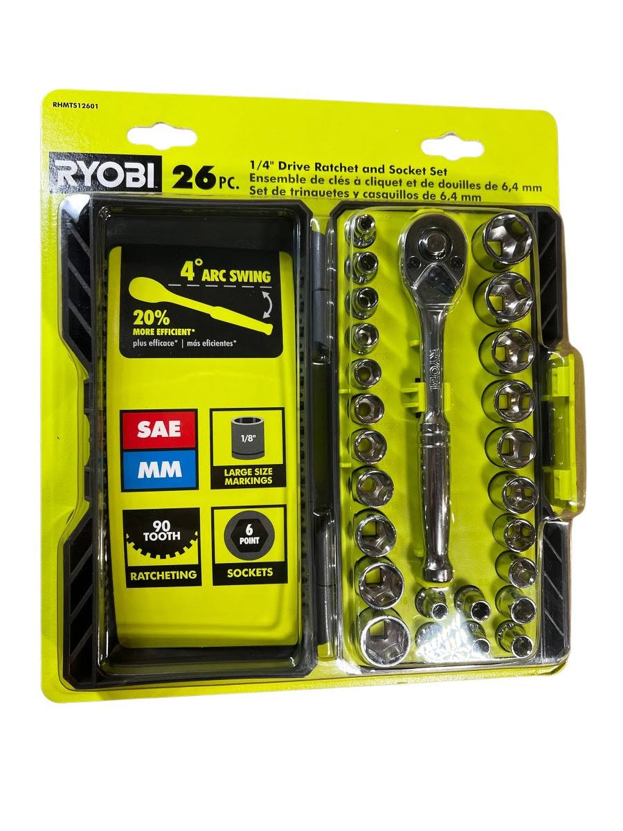 Ryobi 26-Piece 1/4 in. Drive Ratchet and Socket Set