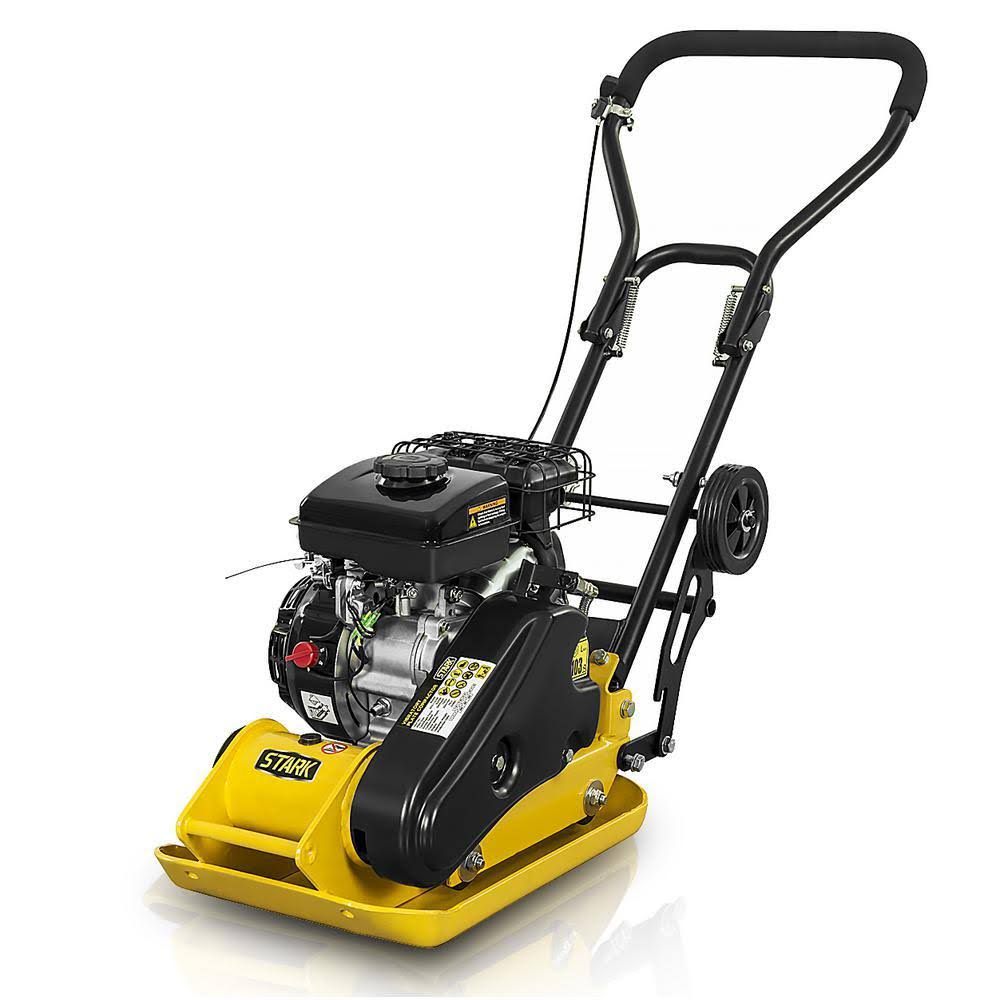 Stark 61023 3 HP Walk Behind Soil Vibratory Plate Compactor Rammer with Foldable Handle and Wheel