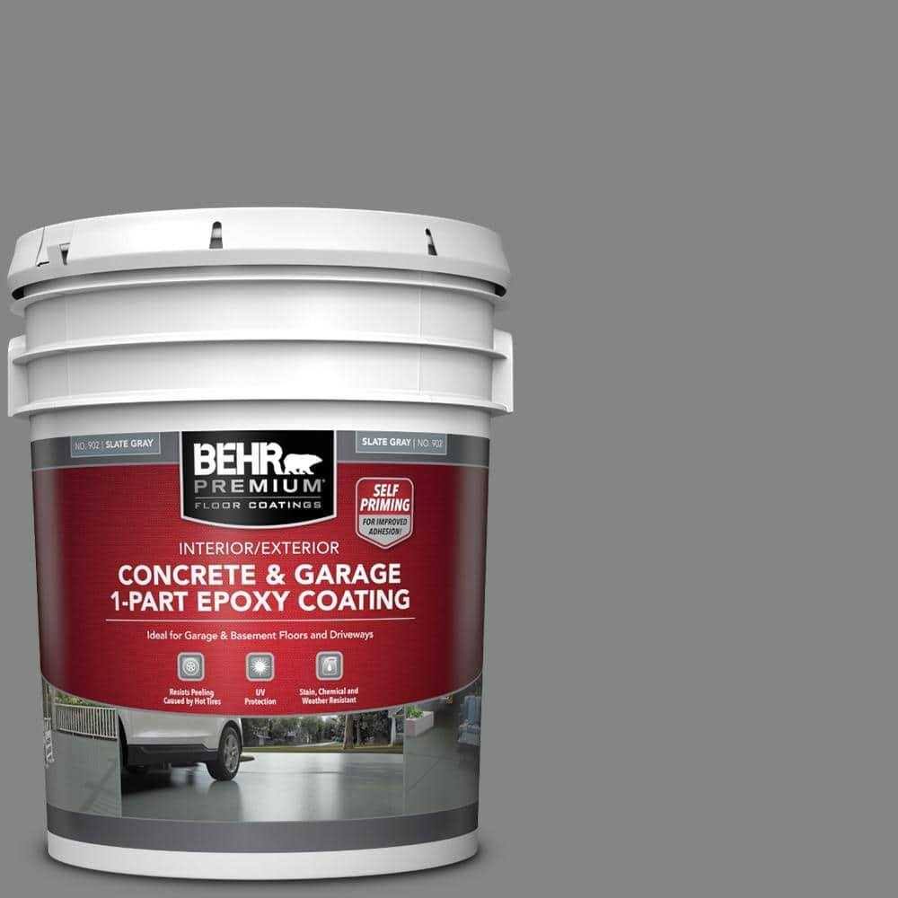 BEHR Premium 5 gal. Slate Gray Self-Priming 1-Part Epoxy Satin Interior/Exterior Concrete and Garage Floor Paint, Slate Gray/Satin
