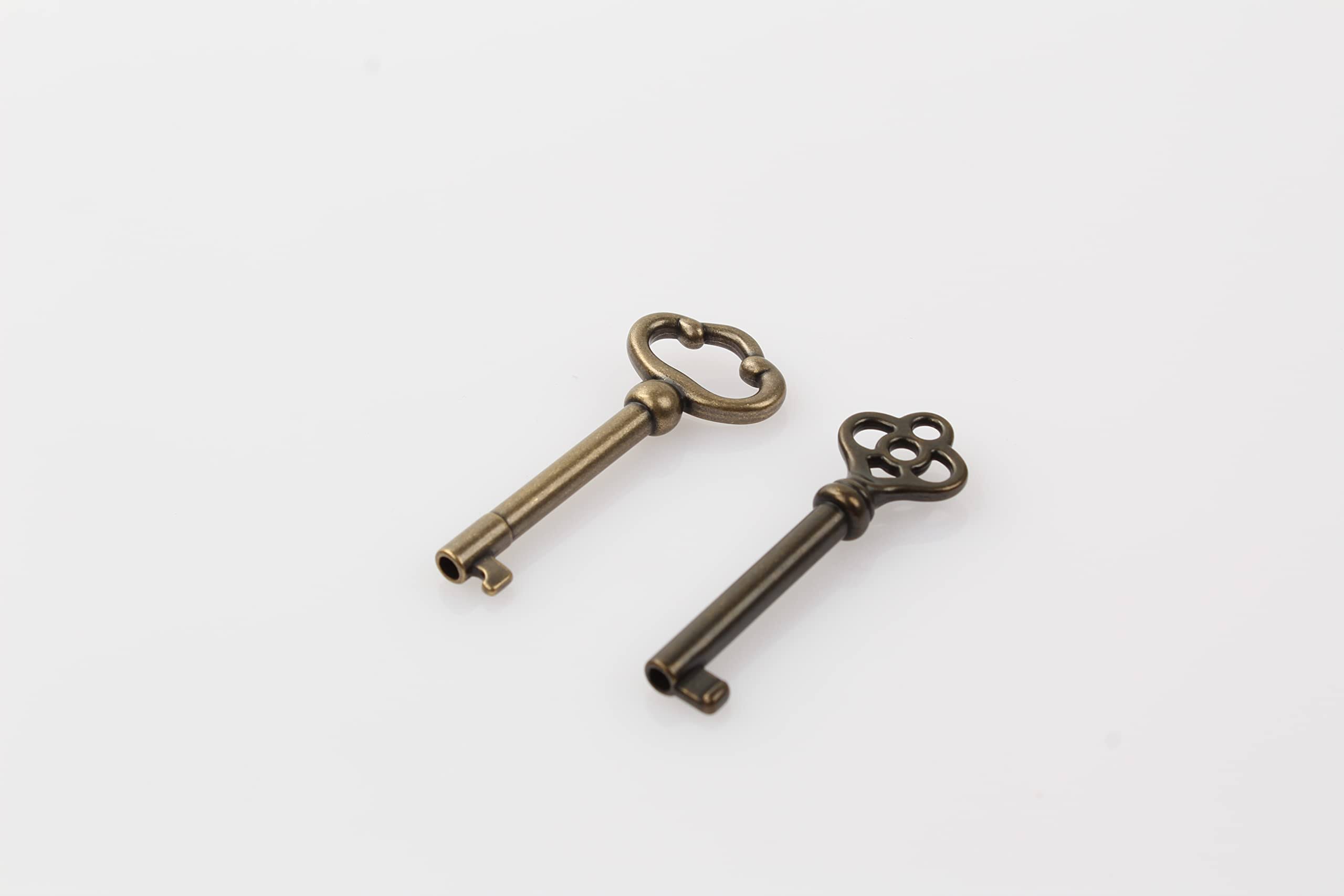 Generic Skeleton Key KY-2AB and KY-3AB Antique Brass Plated Hollow Barrel Old Keys for Cabinets, Doors, Cabinets Etc