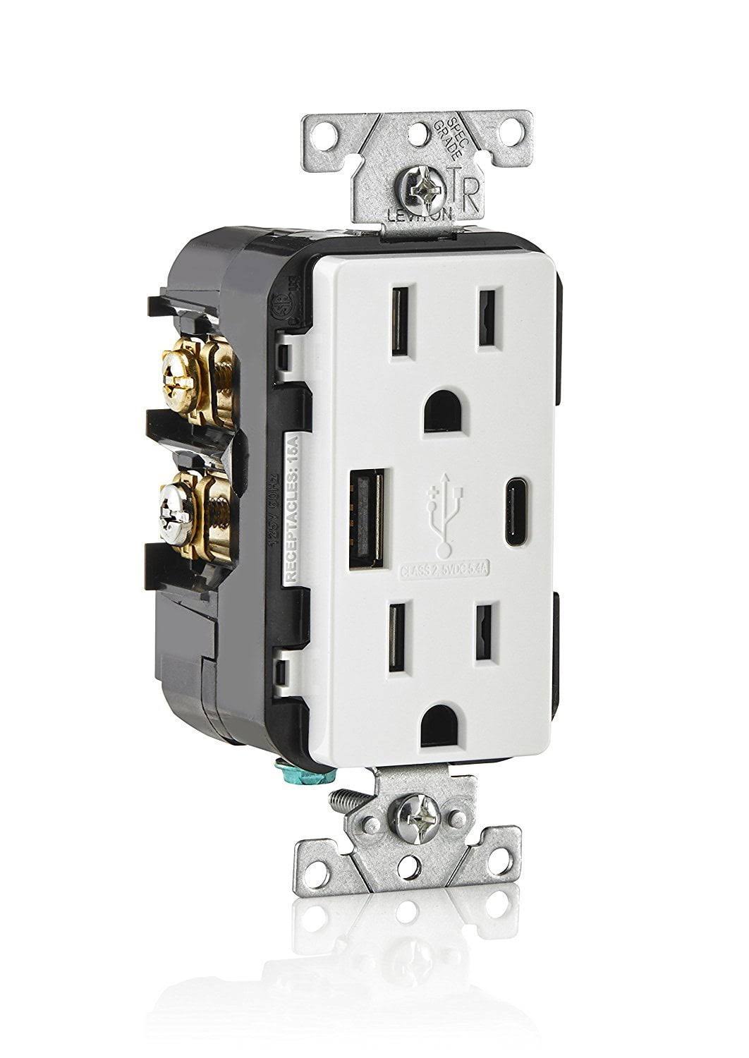 Leviton T5633-W 15A Tamper-Resistant Receptacle USB Charger