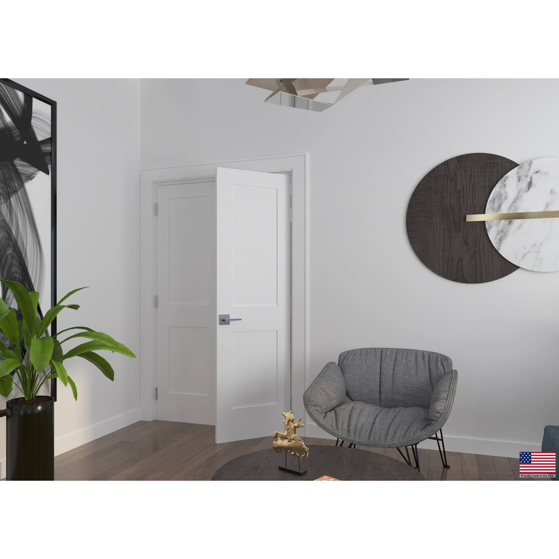 Reso 36 in. x 80 in. Bi-Parting Solid Core White Primed Composite Double Prehung French Door with Catch Ball and Black Hinges