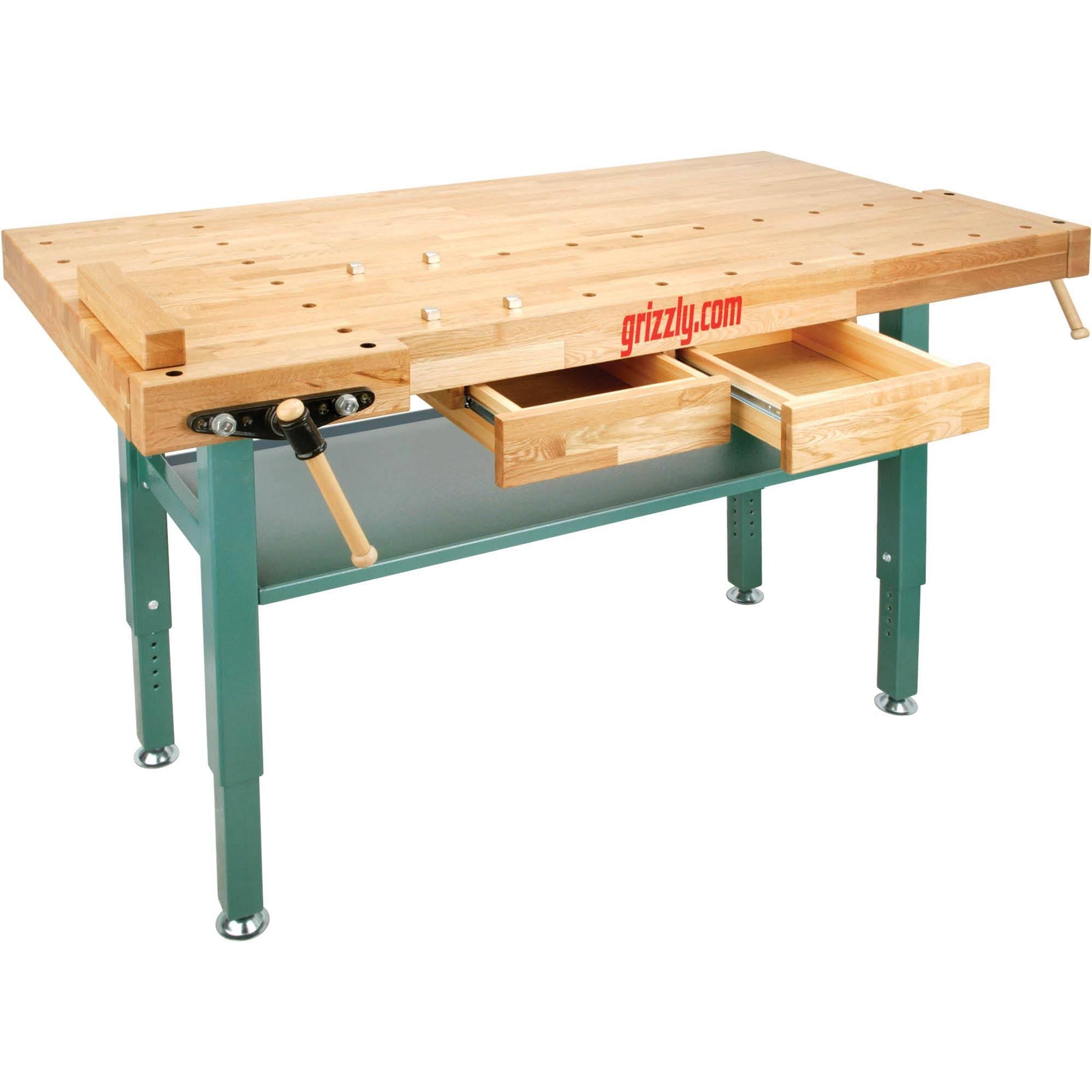 Grizzly T10157- Heavy-Duty Oak Workbench with Steel Legs