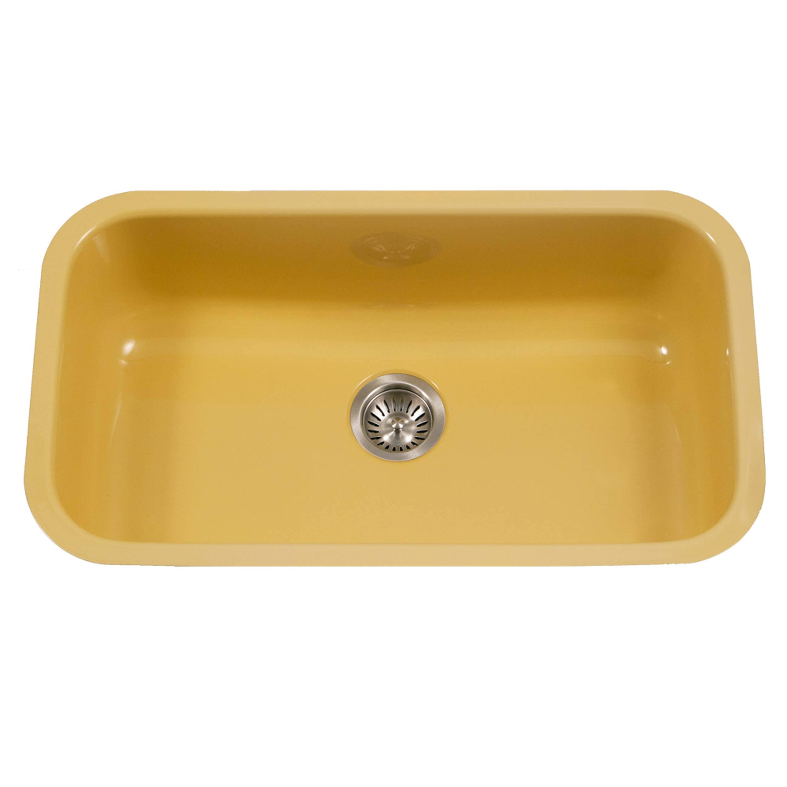 Houzer PCG-3600 Porcela Series Porcelain Enamel Steel Undermount Large Single Bowl Kitchen Sink Lemon
