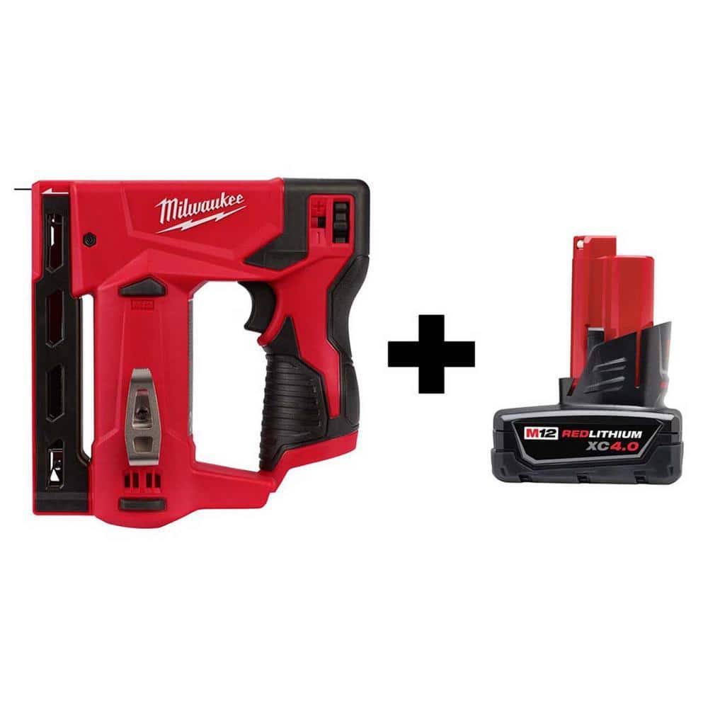 Milwaukee 24472048112440 M12 12-Volt Lithium-Ion Cordless 3/8 in. Crown Stapler with 4.0 Ah M12 Battery