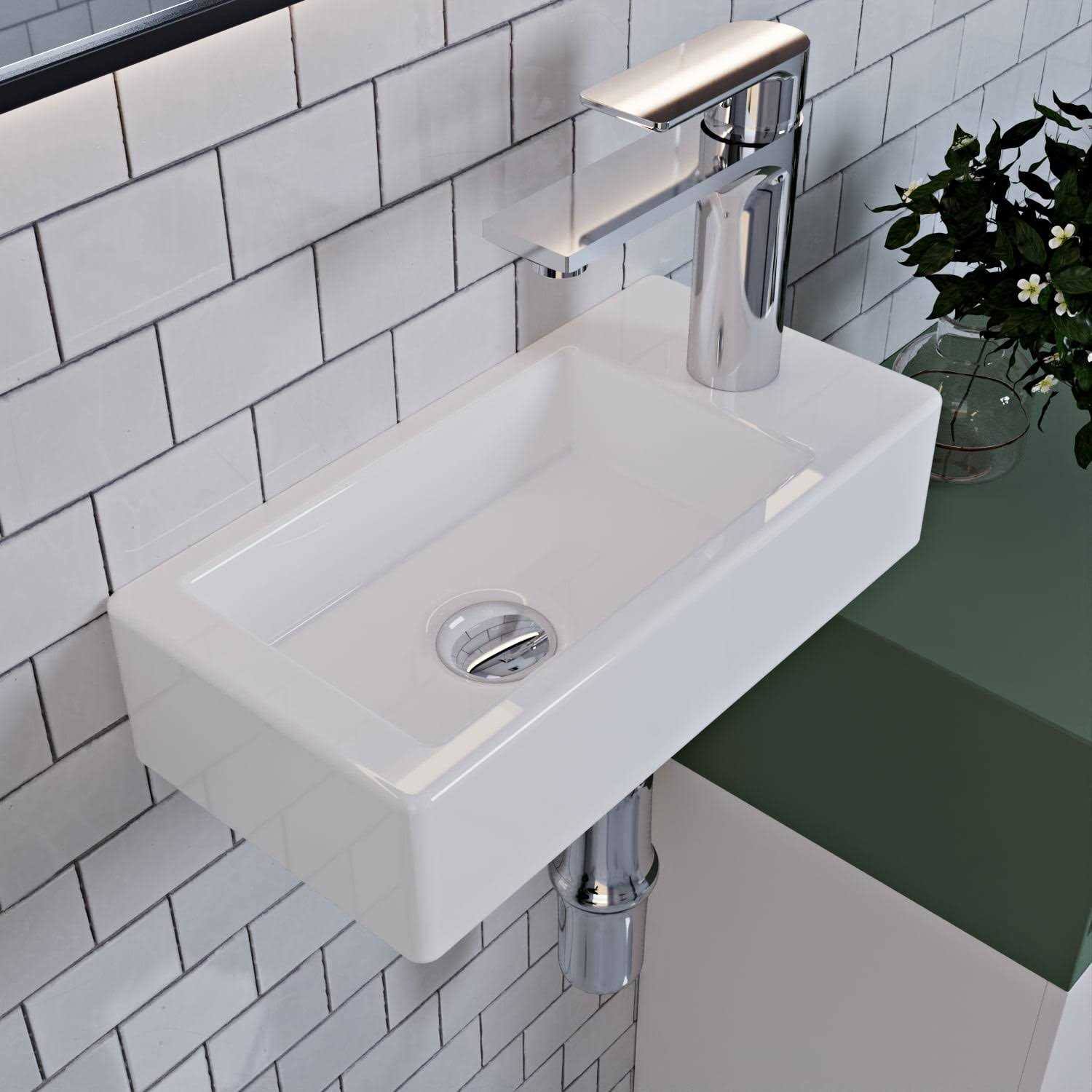 DeerValley Rectangular Right Hand Wall Mount Ceramic Bathroom Sink in White- DV-1V081R