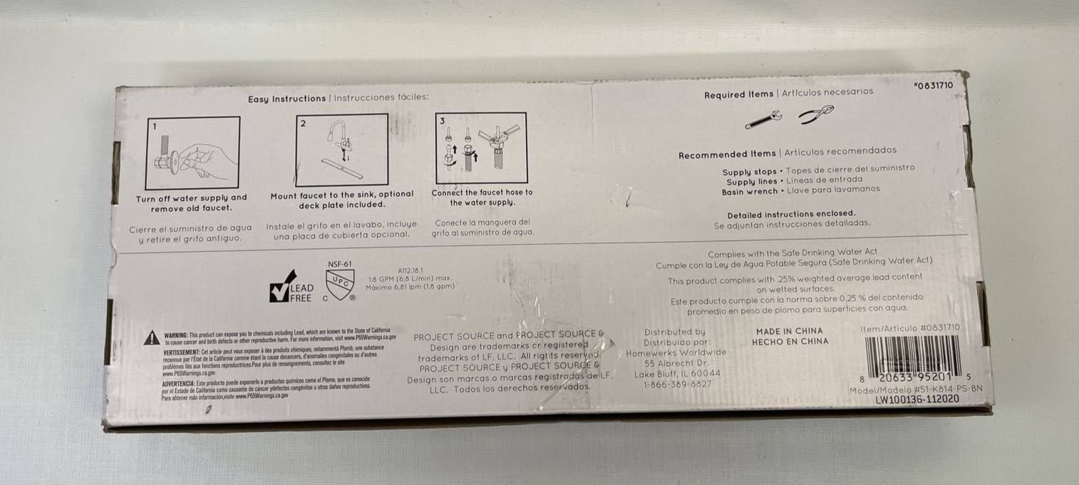 Project Source Brushed Nickel 1-Handle Deck Mount Pull-Down Kitchen Faucet