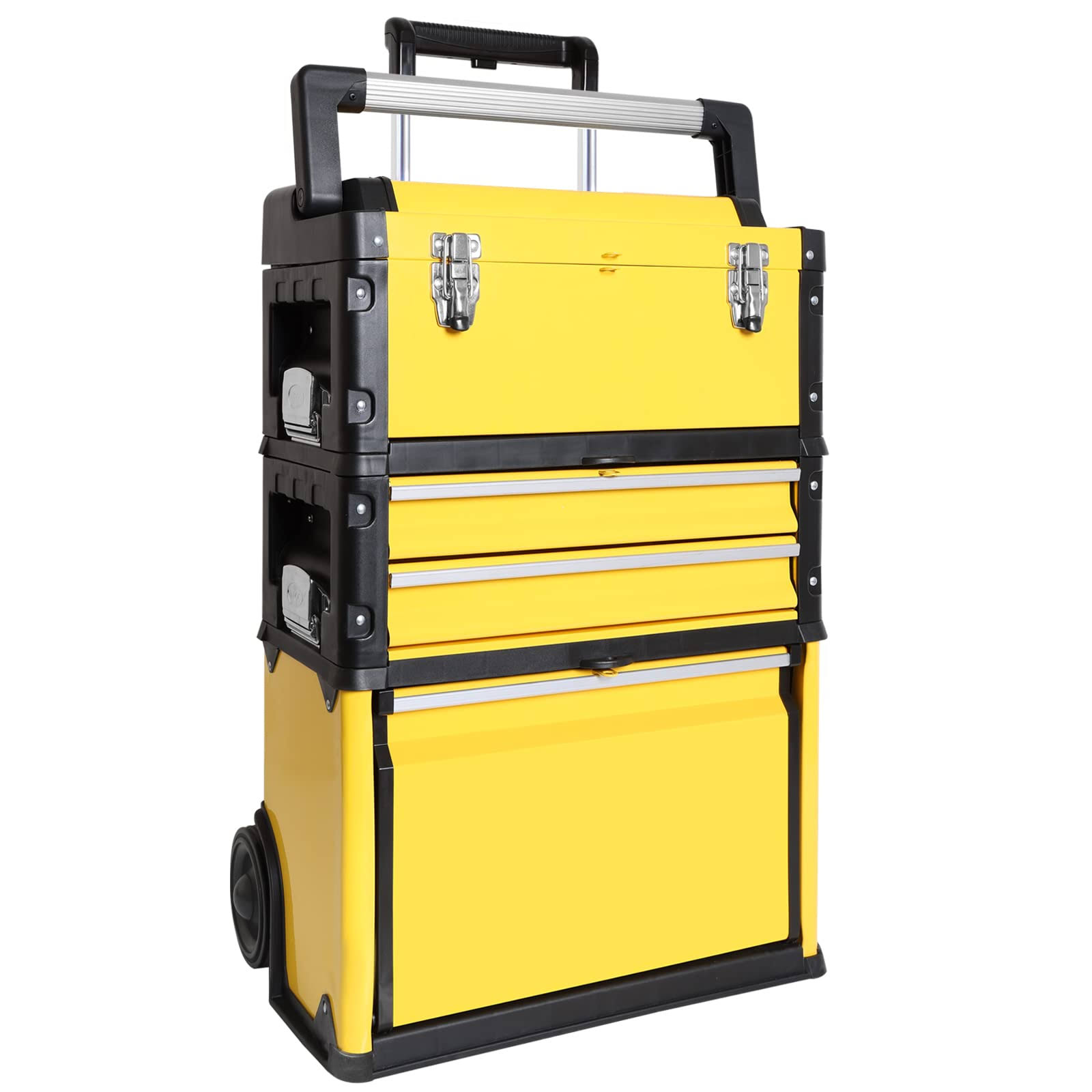 Big Red Stackable Portable Metal Tool Box Organizer with Wheels and 2 Drawers, Rolling Upright Trolley Tool Chest for Garage or Workshop,Yellow