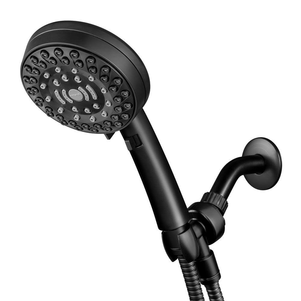 Waterpik ZZR-765M5E 6-Spray Patterns with 1.8 GPM 4.75 in. Single Wall Mount Adjustable Handheld Shower Head in Matte Black
