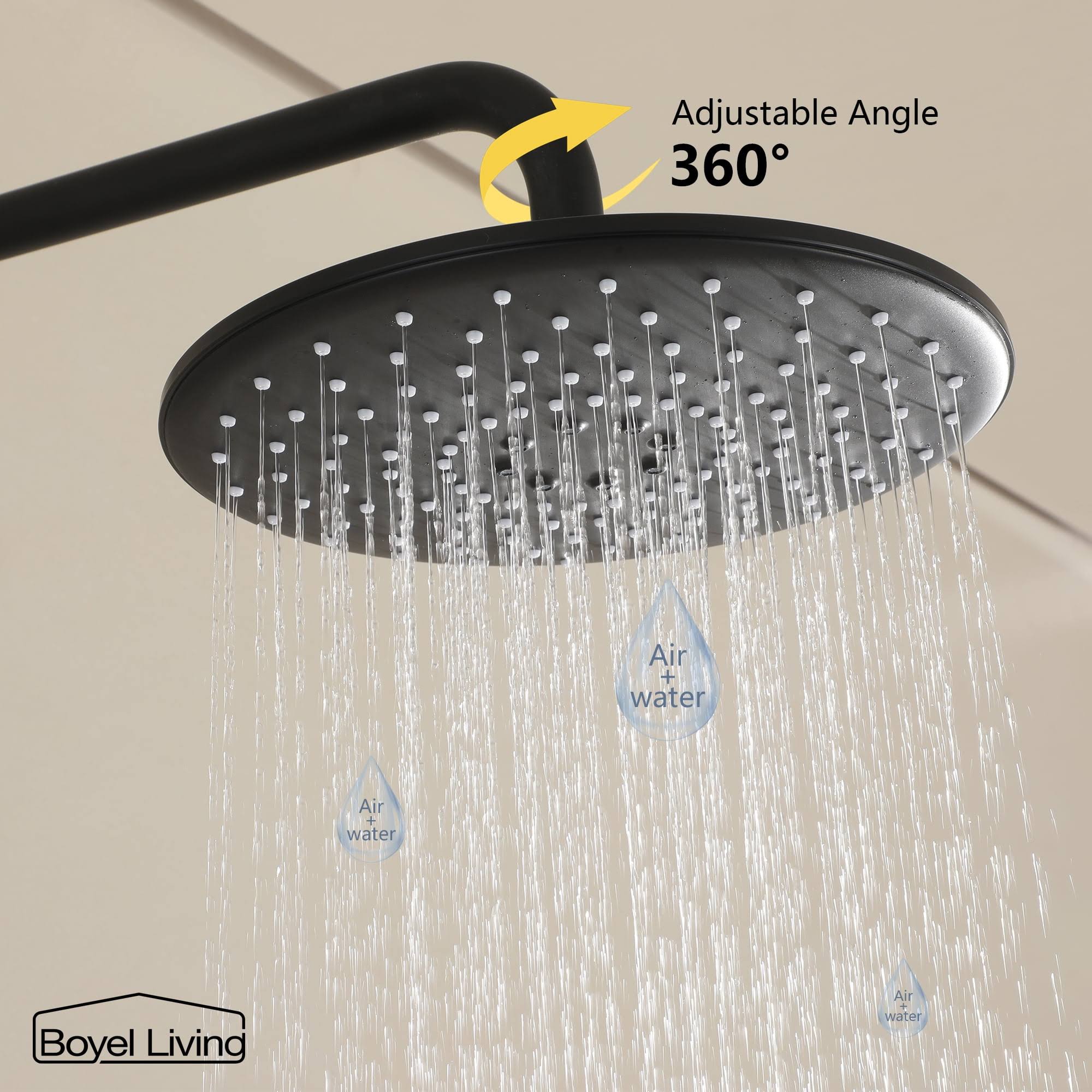 Boyel Living Exposed Pipe Complete Shower System 1-Spray Patterns with 2.5 GPM 8 in. Wall Mount Dual Shower Heads in Matte Black