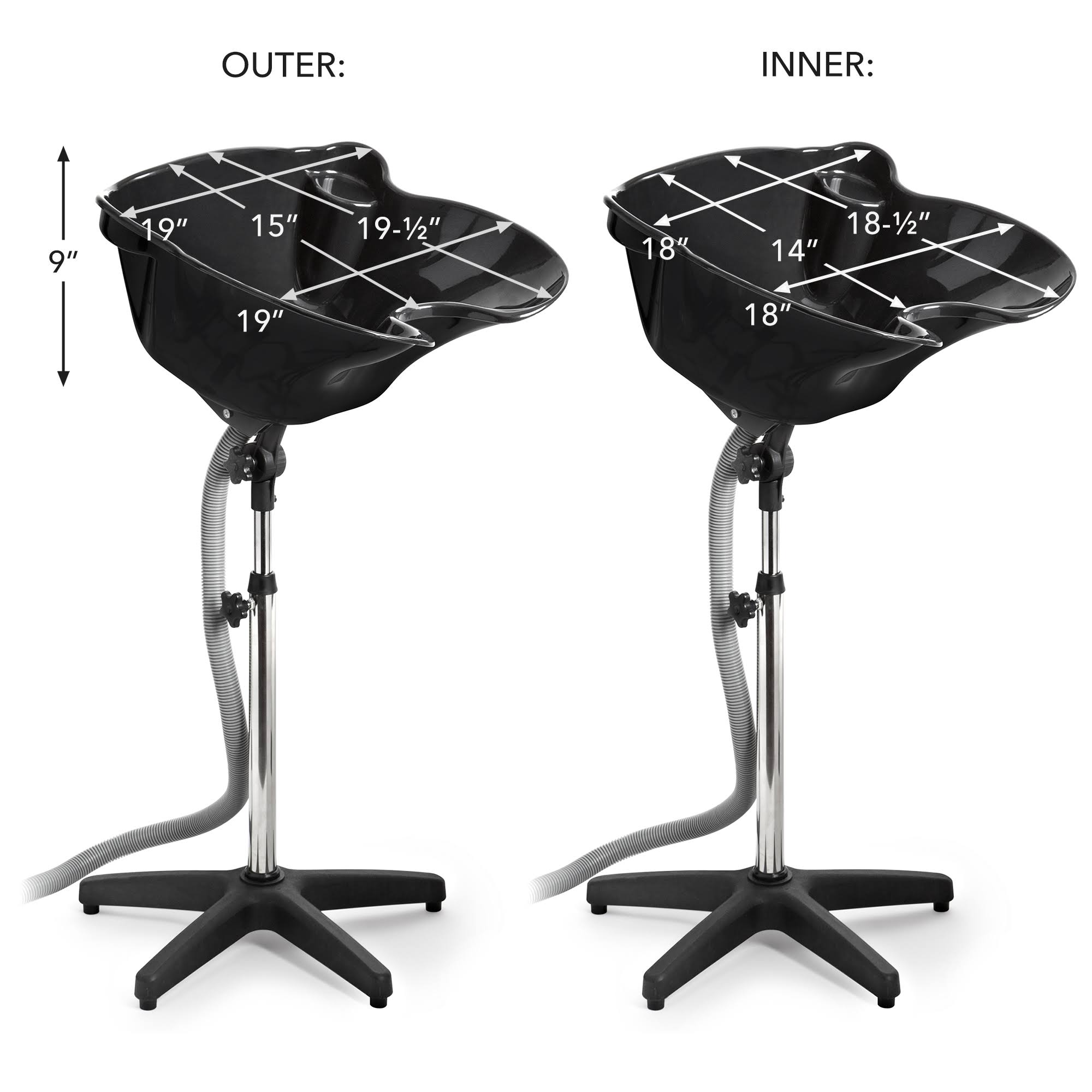 Saloniture Portable Salon Deep Basin Shampoo Sink with Drain- Black- Adjustable Height