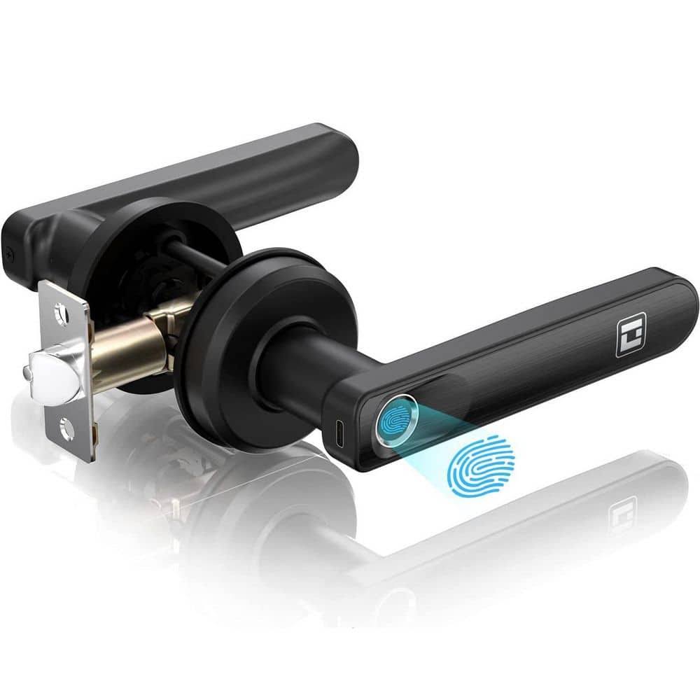 GeekSmart Aluminum Black Smart Keyless Entry Door Lock with Lever Featuring Fingerprint