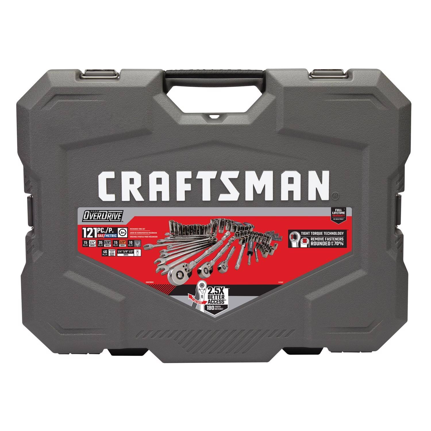 Craftsman Overdrive 121-Piece Standard (SAE) and Metric Gunmetal Chrome Mechanics Tool Set with Hard Case | CMMT99121L