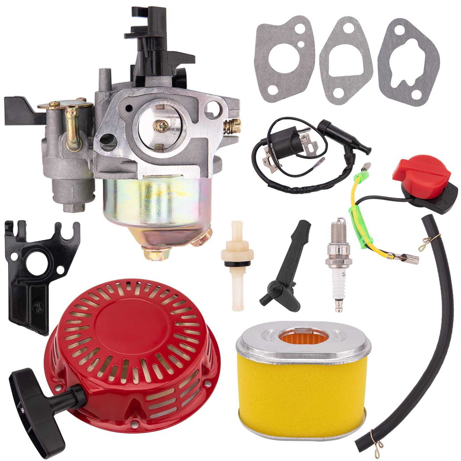 GX160 GX200 Carburetor Compatible with Honda GX120 Gx140 GX 160 Gx168 GX200 5HP 5.5hp 6.5hp Engine, GX160 Carburetor + Recoil Starter + Ignition