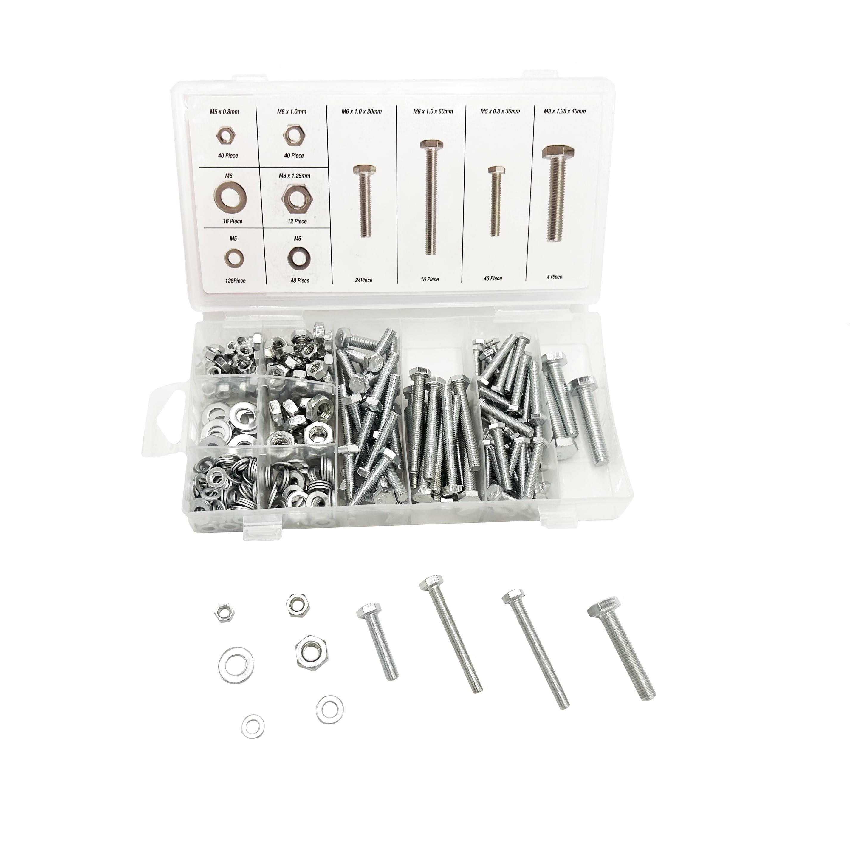 Hyper Tough 368- Piece Nut, Washer and Hex Head Bolt Assortment with Case, 5500, Zinc Plated, Size: 1