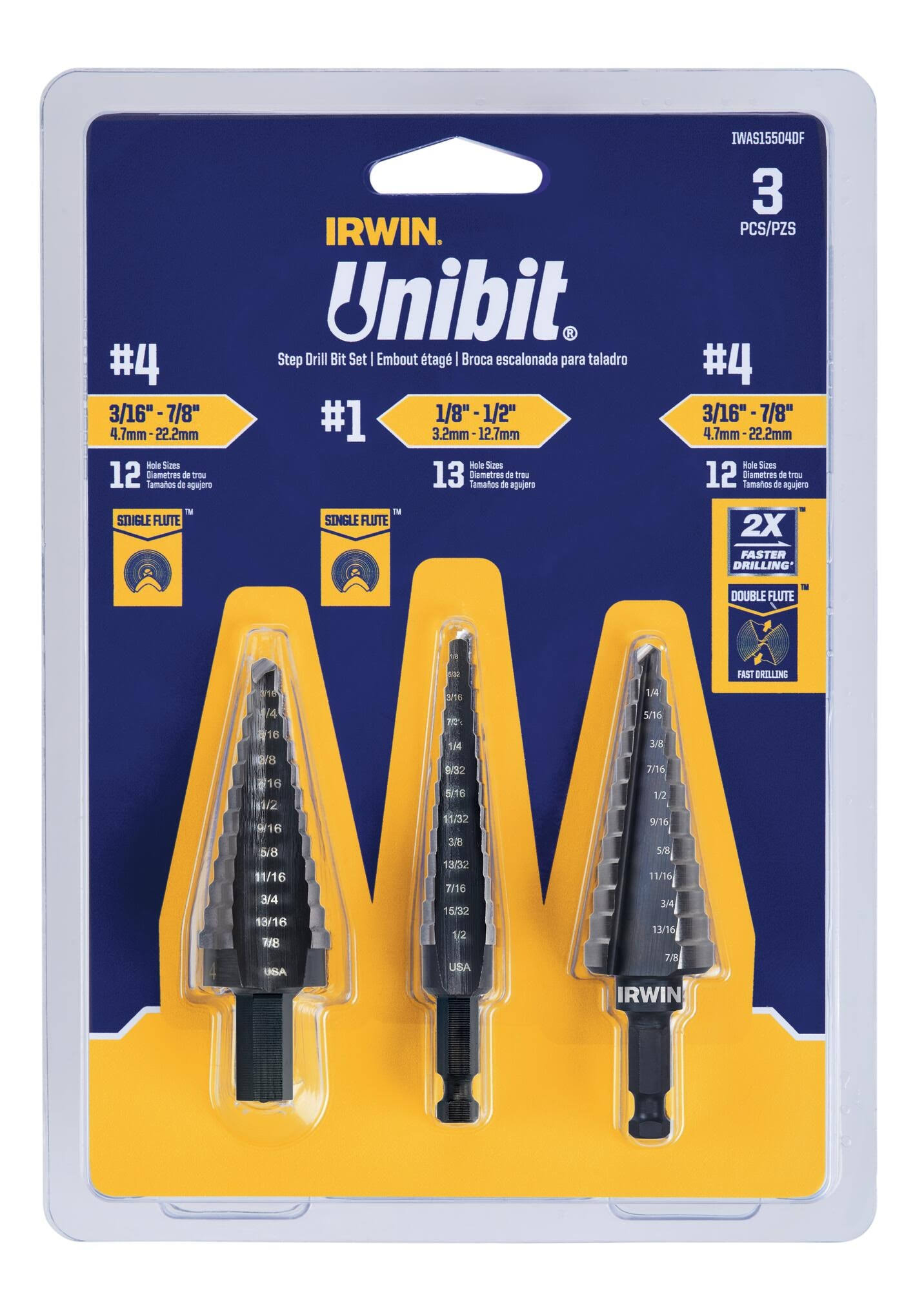 Irwin Unibit 3-Piece Set Step Drill Bit Set (3/16-in to 7/8-in)