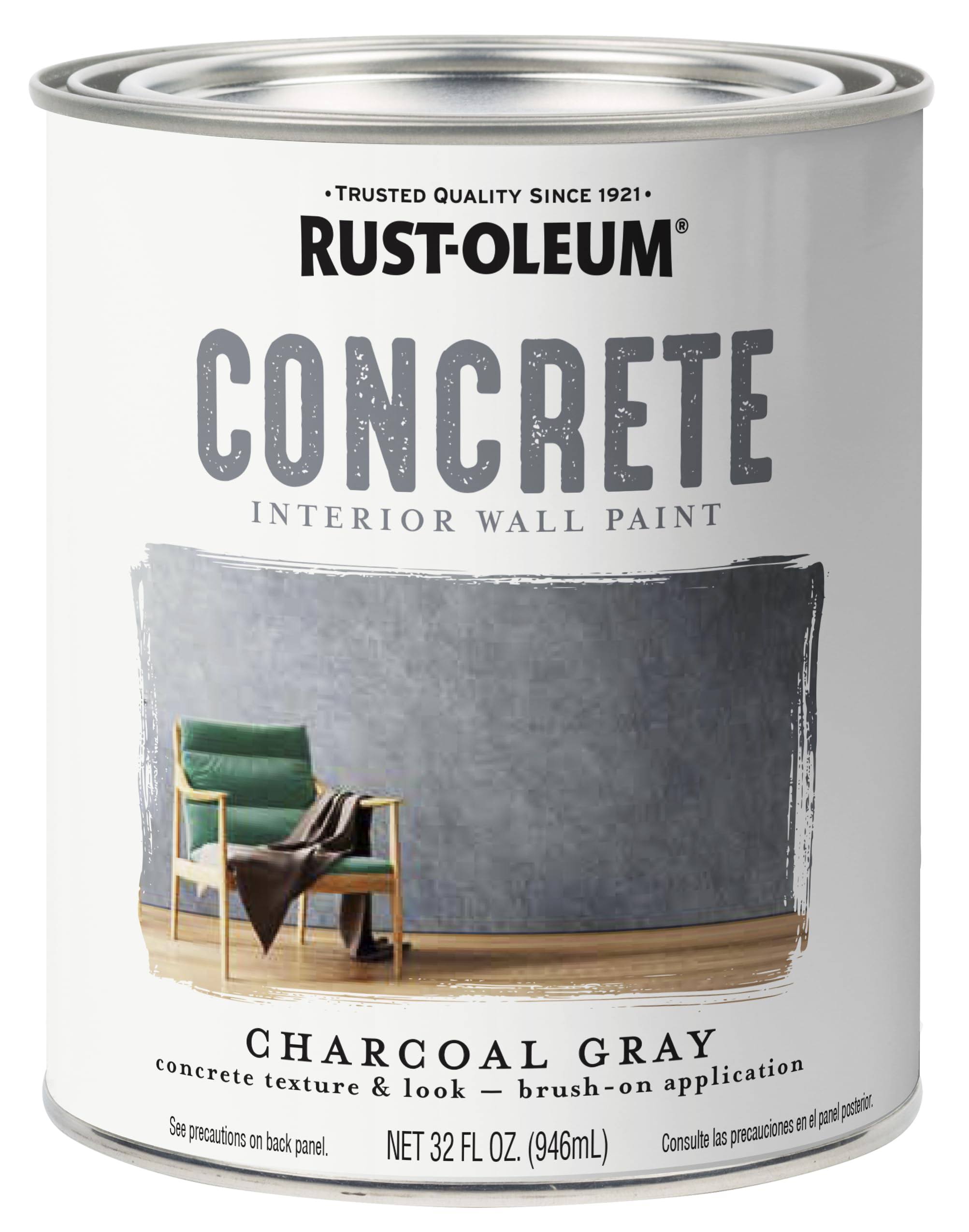 Rust-Oleum 379906 Concrete Interior Wall Paint, Quart, Charcoal, 0.25 Gallon (Pack of 1)