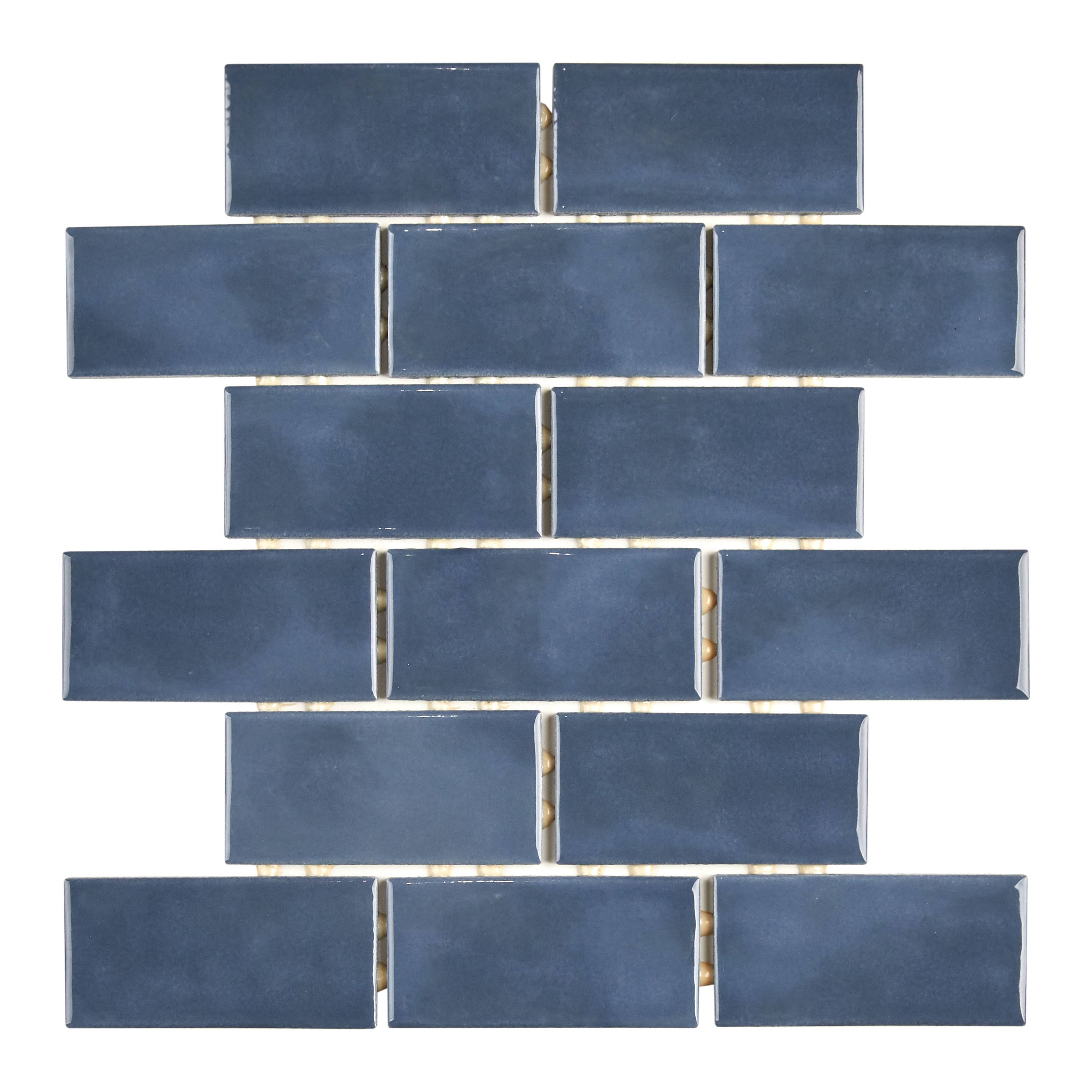 American Olean Union View Suede Blue 12-in x 12-in Glossy Ceramic Brick Wall Tile | UV2024BJHC1P2