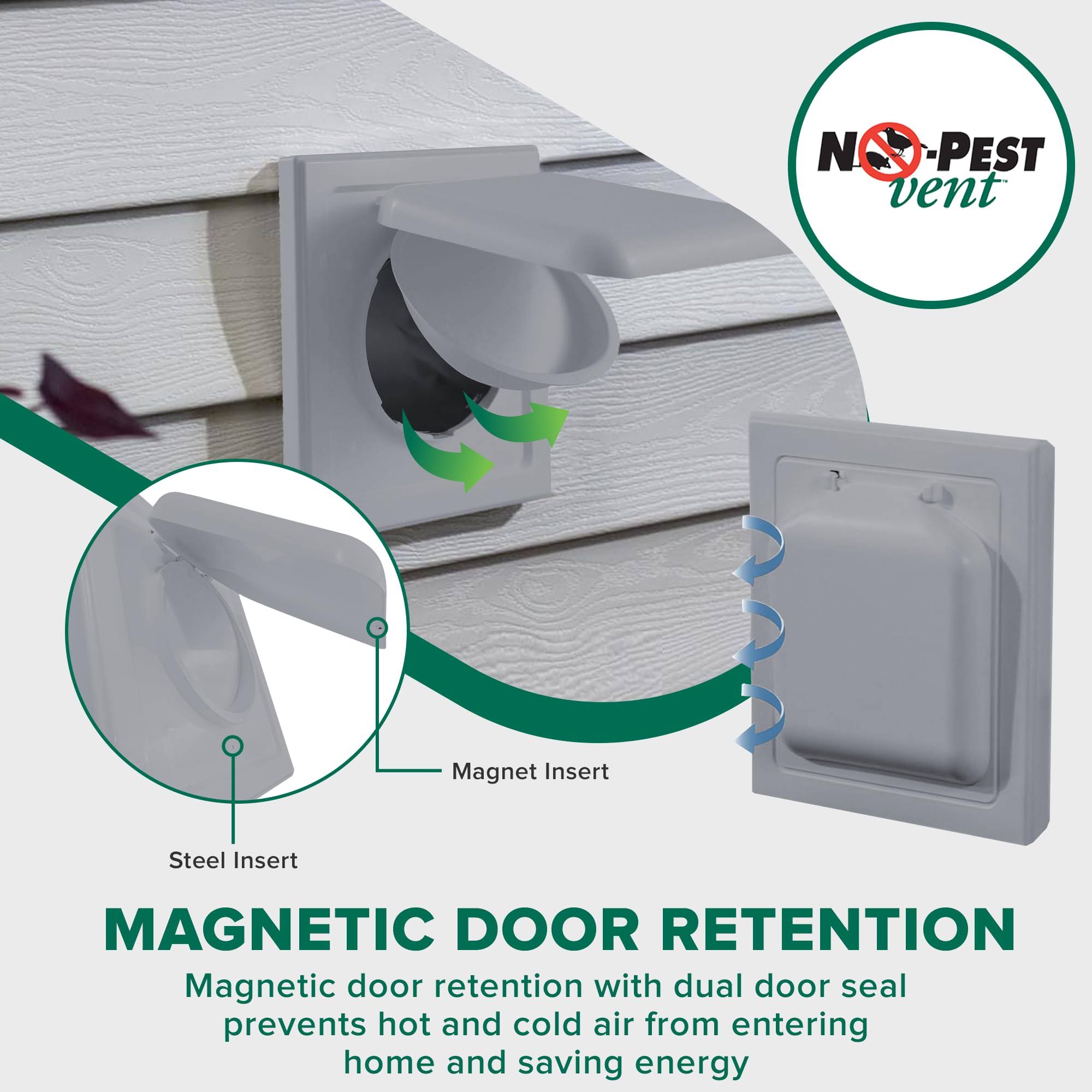 No-Pest Vent, Dual Door Dryer Vent Cover Outdoor 4 inch, Made in USA W Highest Quality UV Resistant Plastic in Any Outdoor Vent Cover, No Lint