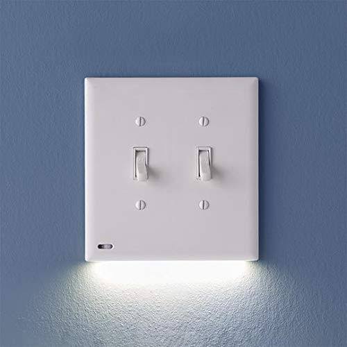 2 Pack- SnapPower SwitchLight [For Double-Gang Light Switches]- Light Switch Wall Plate with Built-in LED Night Lights- Bright/Dim/Off options-