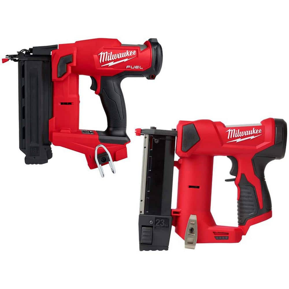 Milwaukee M18 Fuel 18-Volt Lithium-Ion Brushless Cordless Gen II 18-Gauge Brad Nailer w/M12 23-Gauge Cordless Pin Nailer