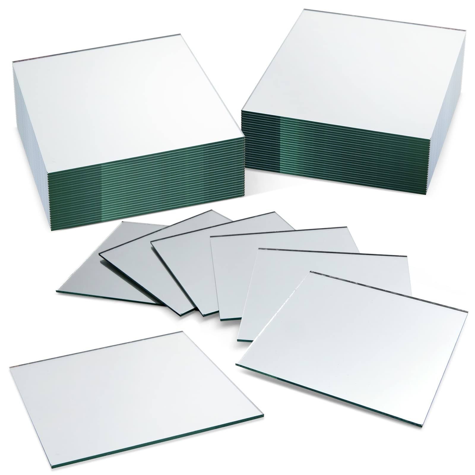 50 Pack Square Glass Mirror tiles, 4 inch Panels for Crafts, Centerpieces, DIY Home Decor